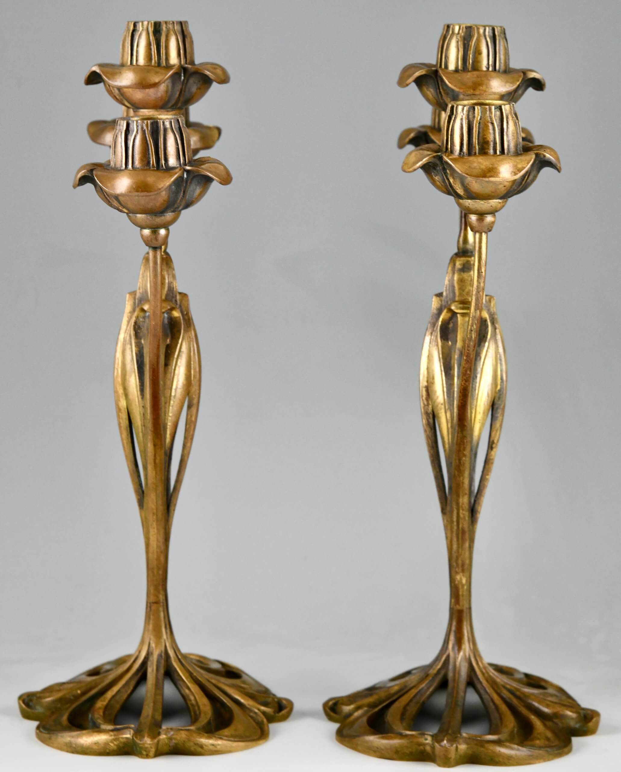 Paar Jugendstil Bronze Kerzenleuchter