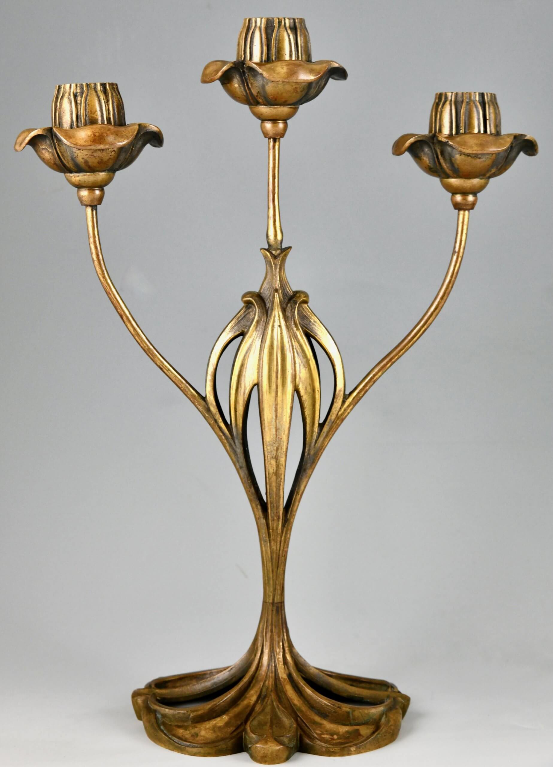 Pair of bronze Art Nouveau candelabra