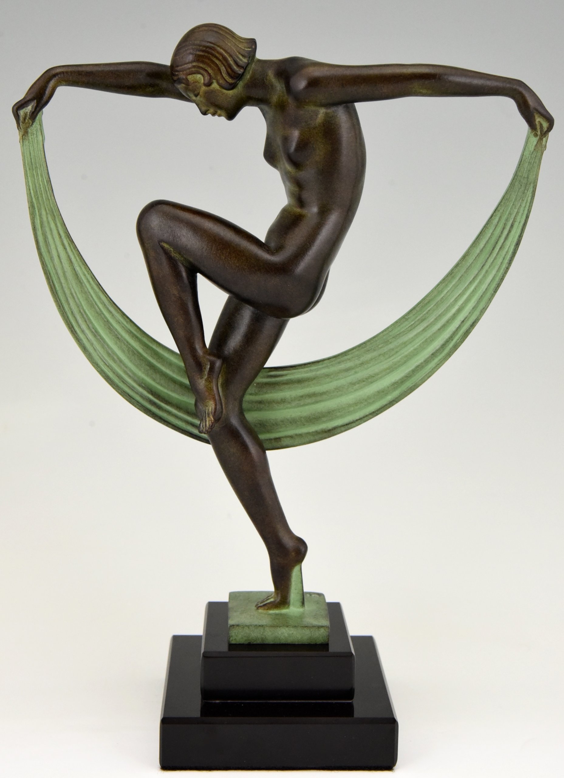 Art Deco style sculpture FOLIE nude scarf dancer.