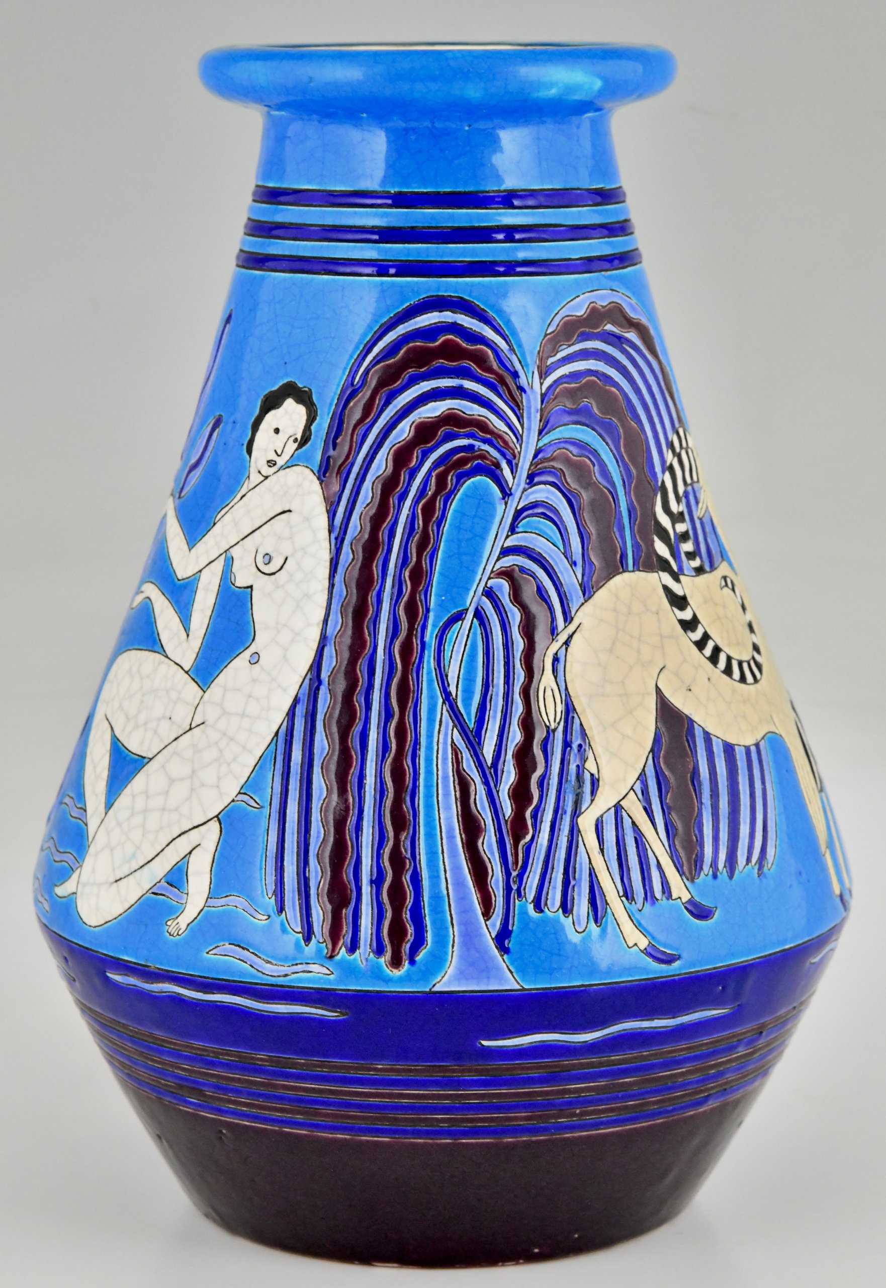 Art Deco Vase mit badenden Akten Aux Baigneuses