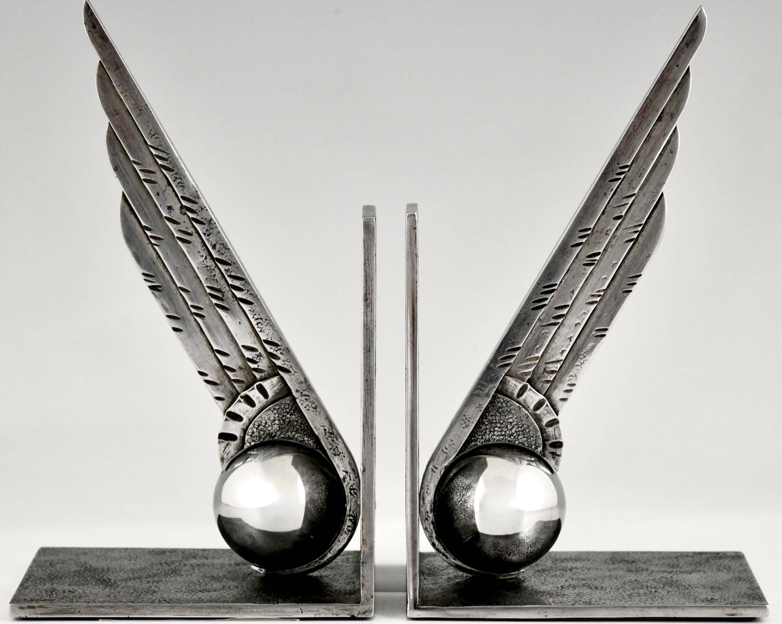 Art Deco wrought iron wing bookends  