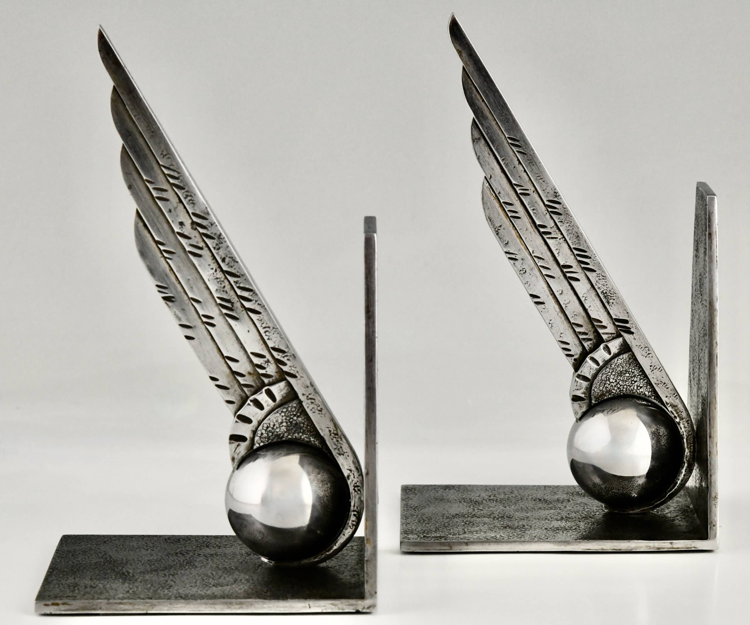 Art Deco wrought iron wing bookends  