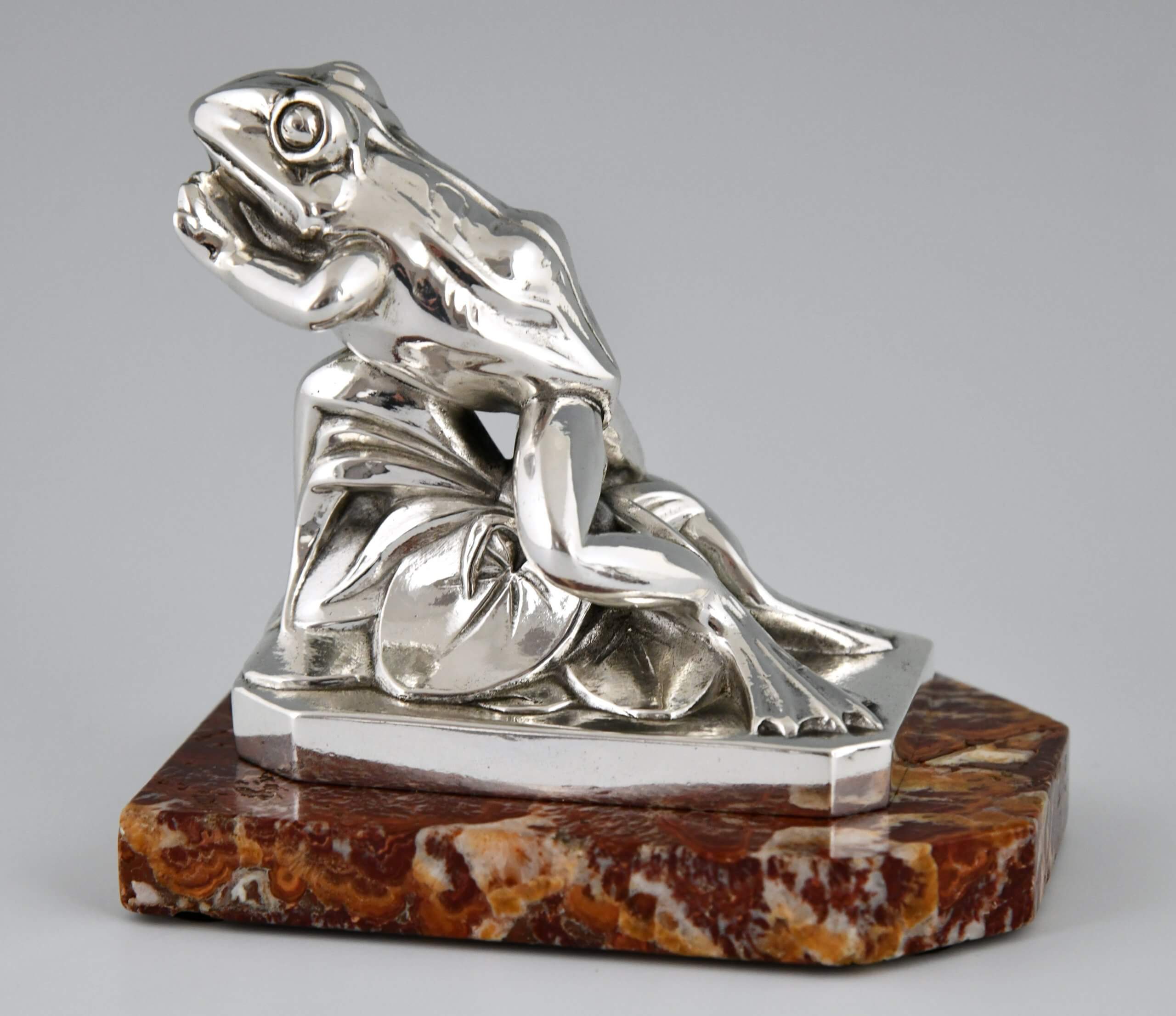 Art Deco silvered frog bookends.