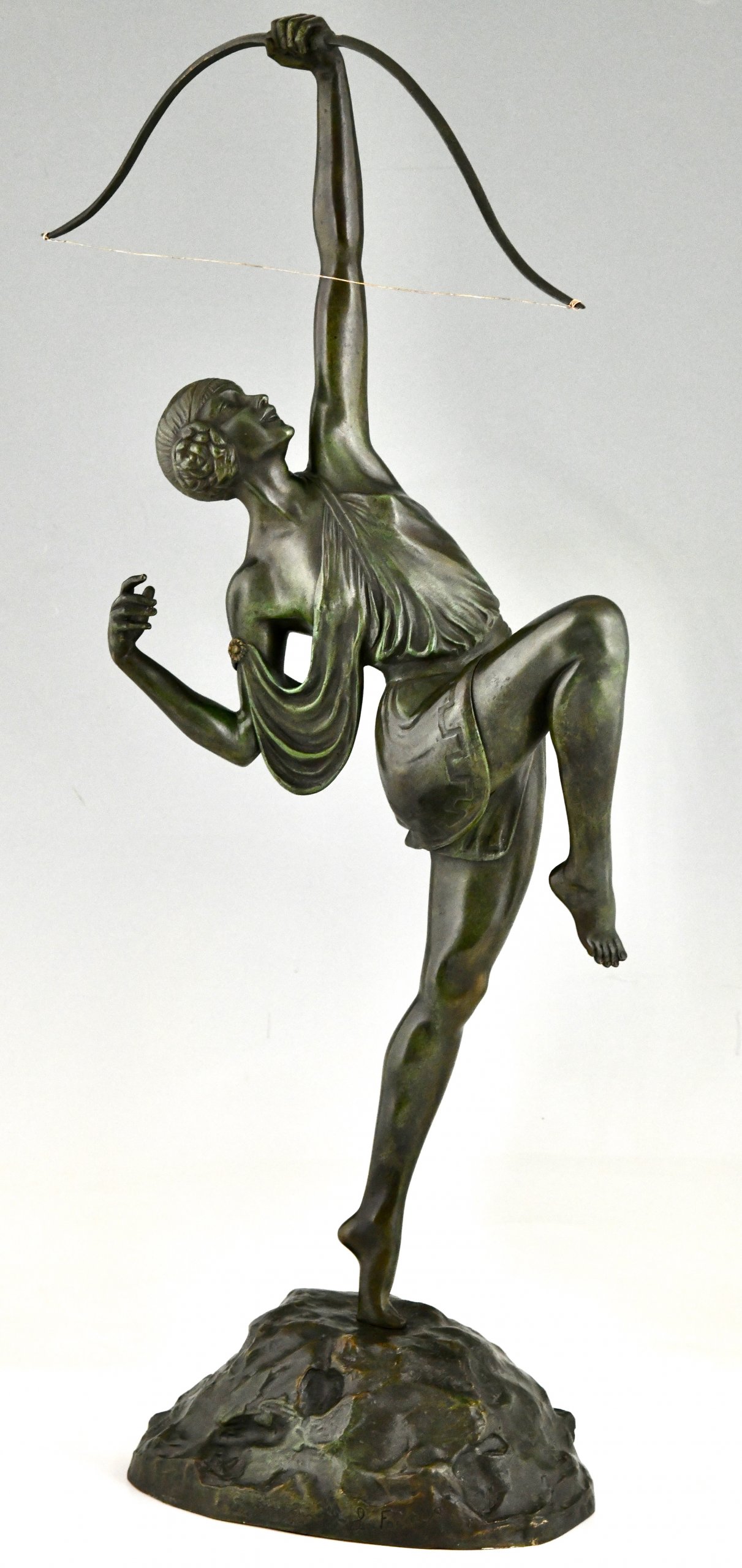 Art Deco Diana with bow bronze sculpture