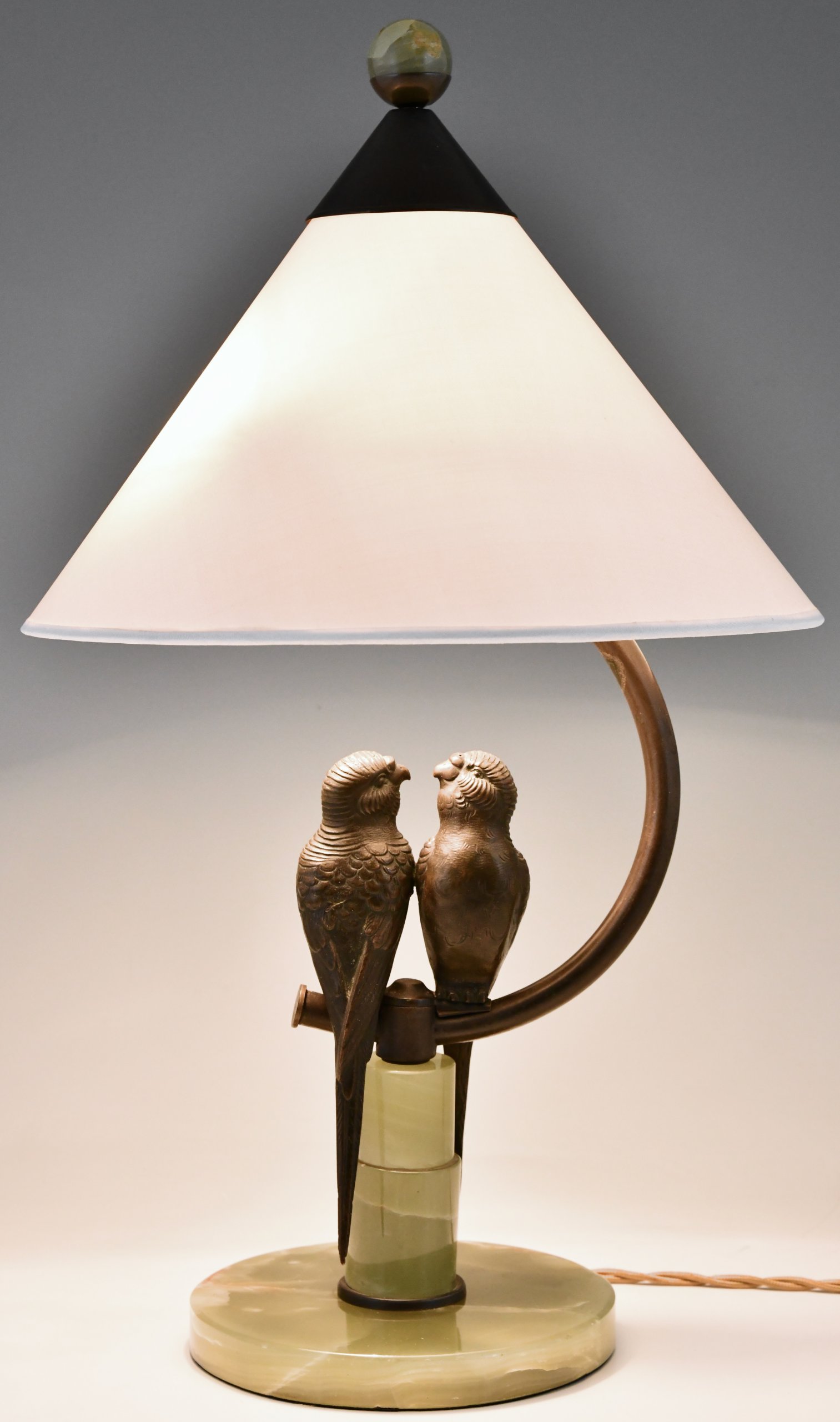 Vienna bronze lamp with two lovebirds.