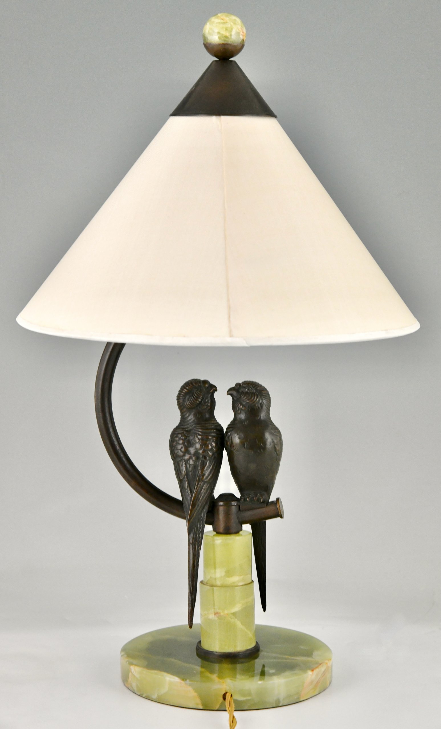 Lampe en bronze de Vienne représentant deux perruches.