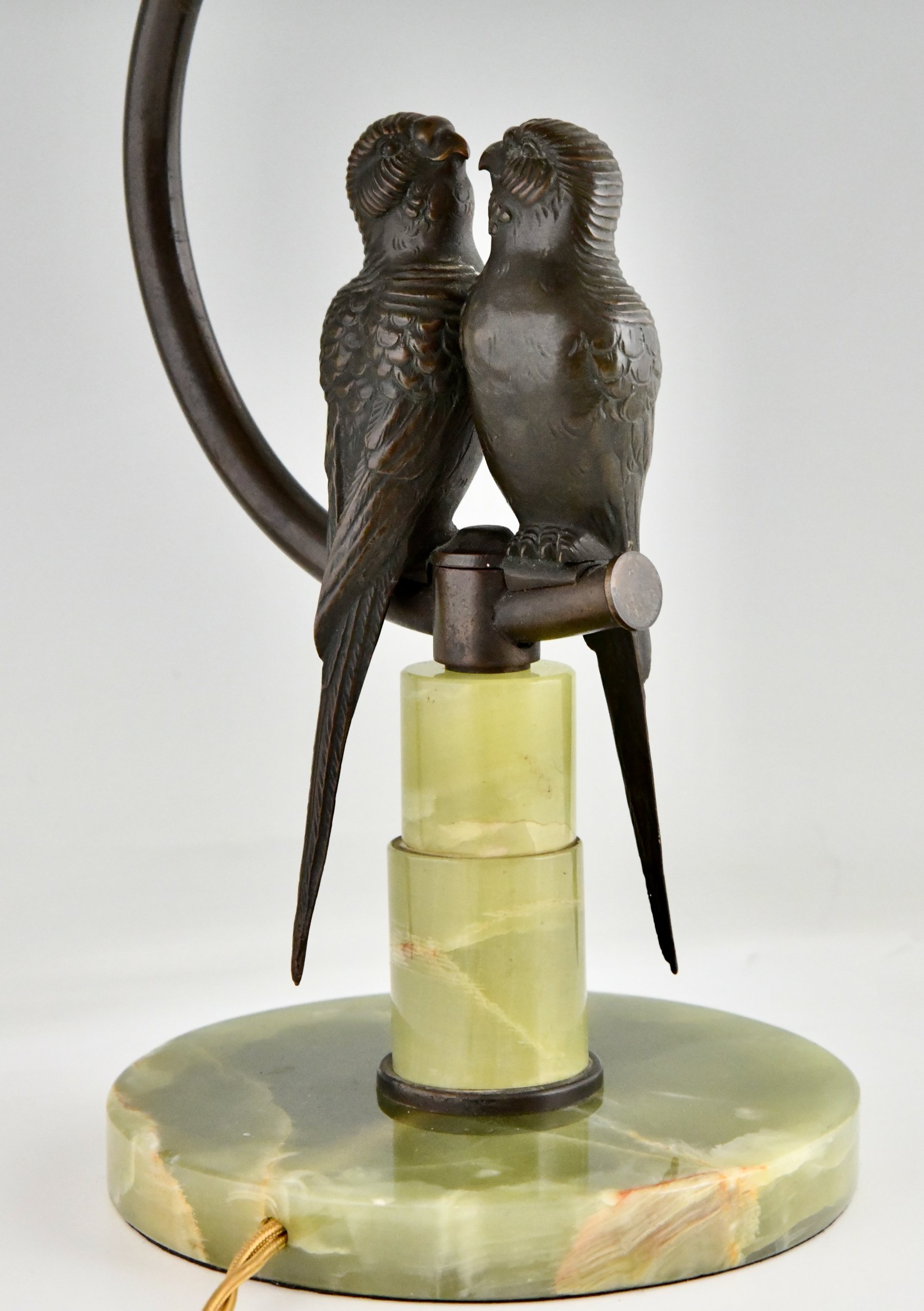 Lampe en bronze de Vienne représentant deux perruches.