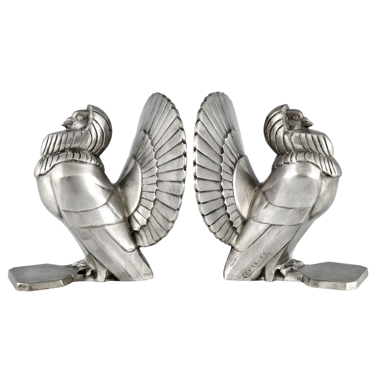 Art Deco bronze dove bookends Charles - 1