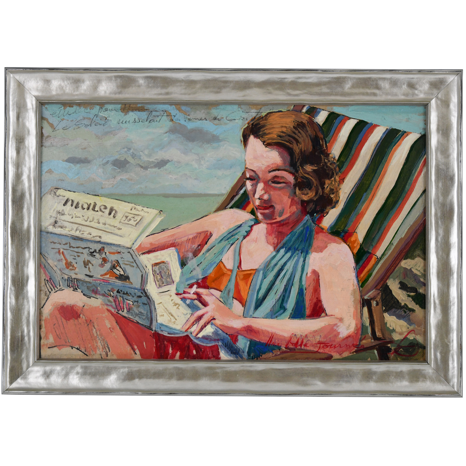 Caillotin art deco painting woman on the beach - 1