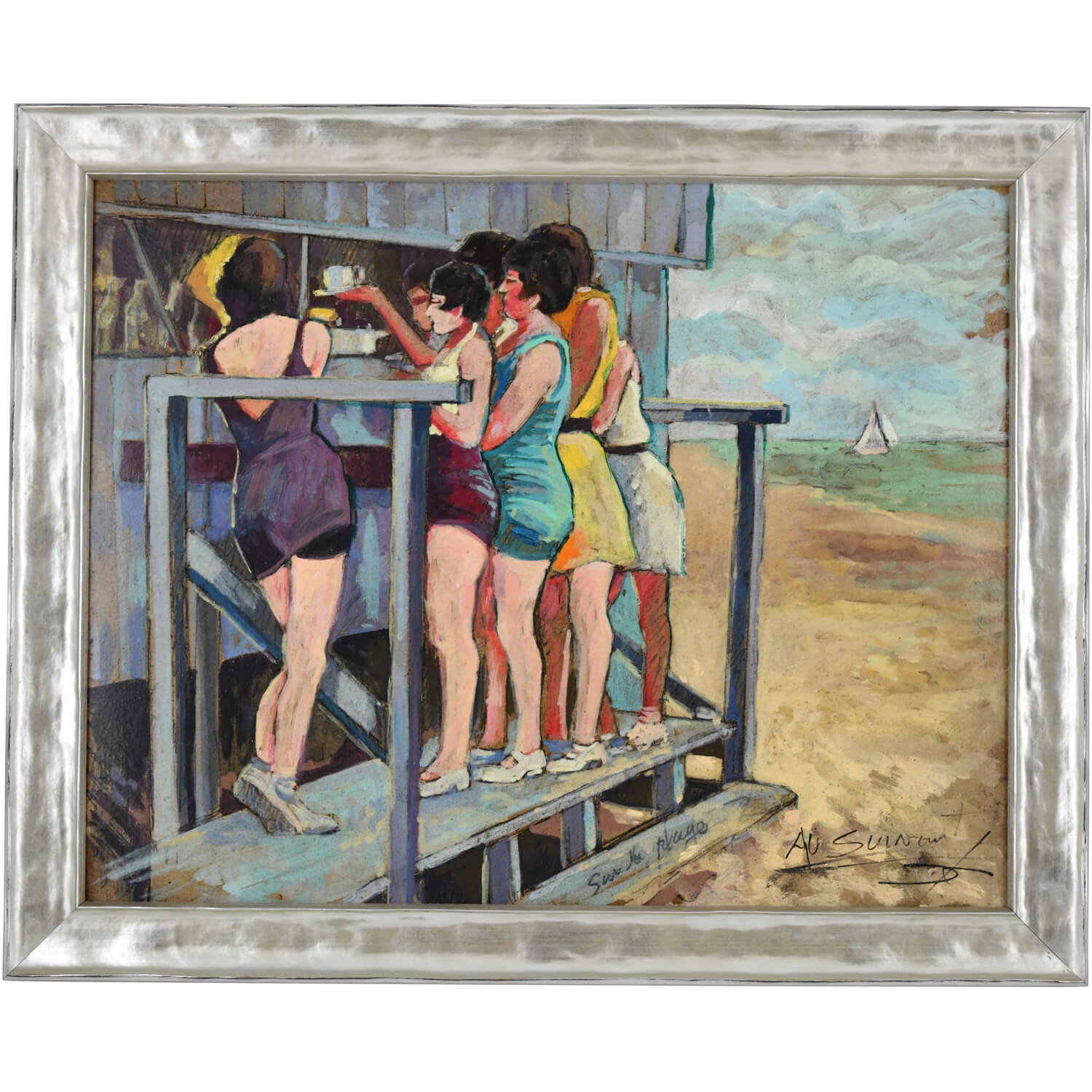 Caillotin art deco painting icecream stand with bathers- 1
