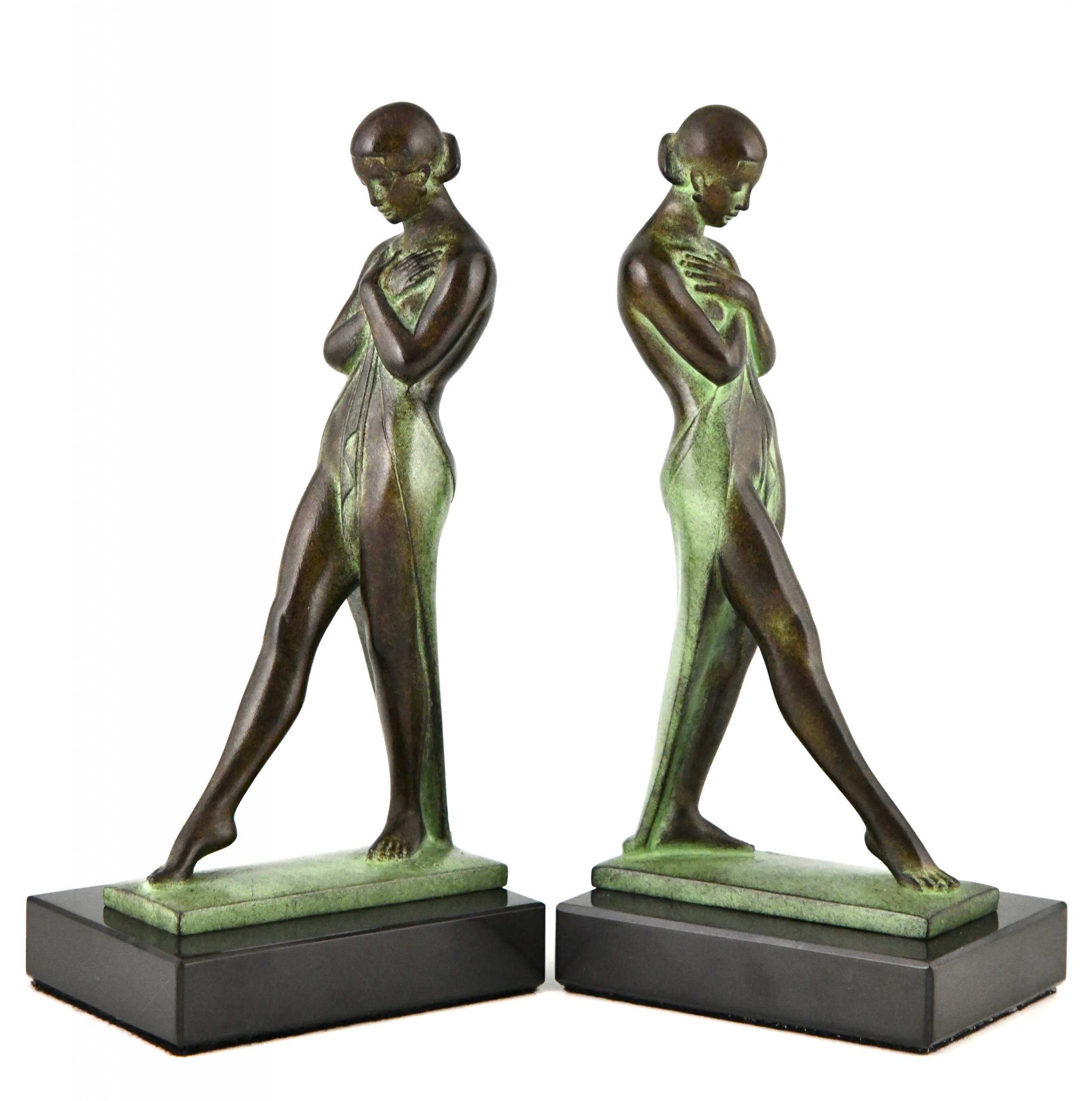 Art Deco style bookends standing nudes MEDITATION