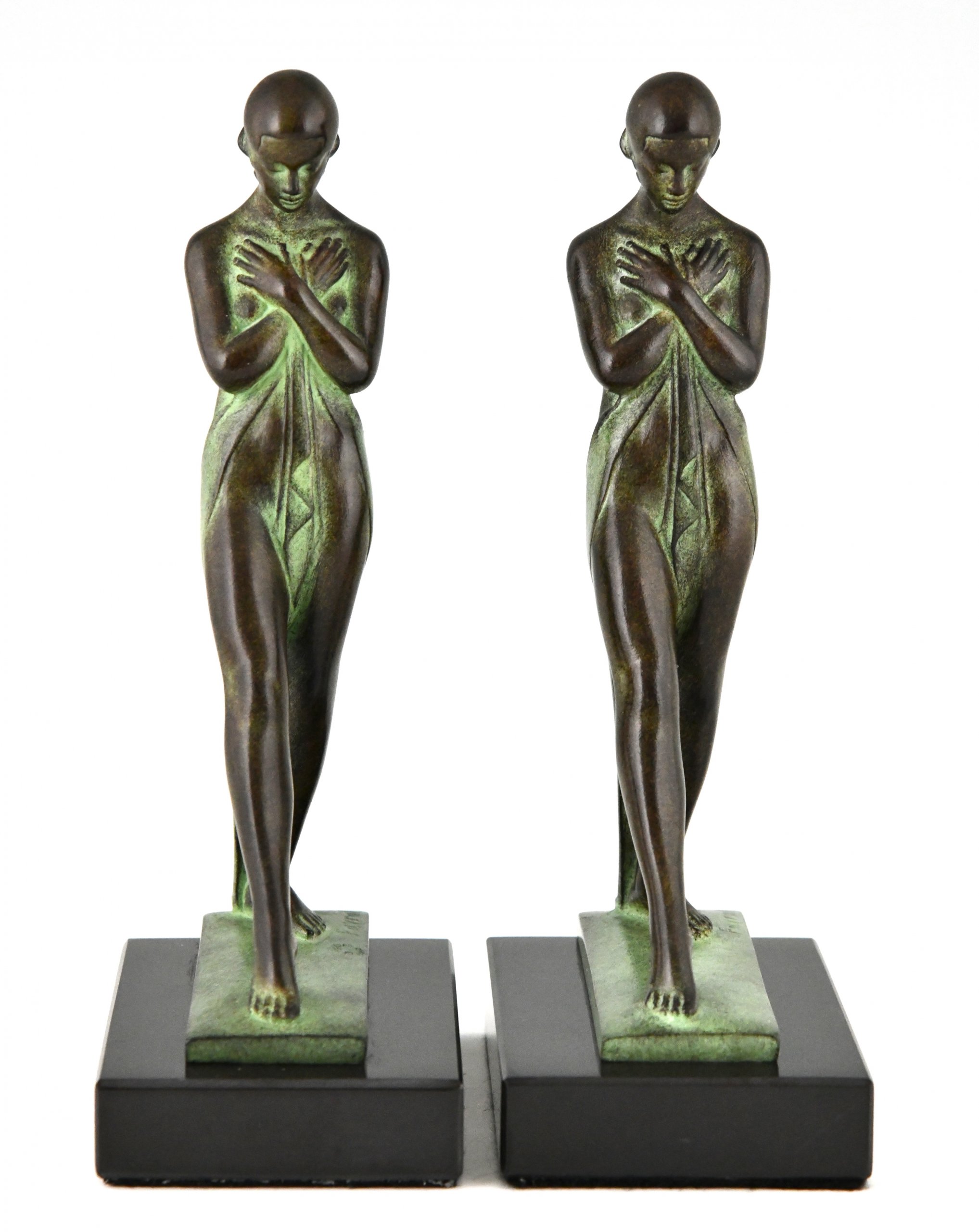 Art Deco style bookends standing nudes MEDITATION