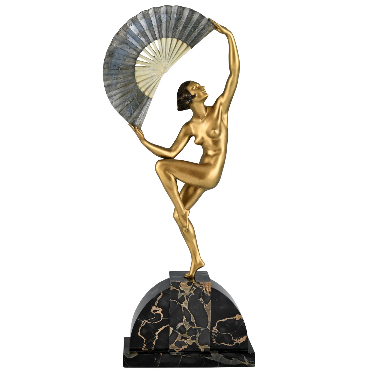 Marcel Bouraine Fan dancer bronze Art Deco sculpture - 1