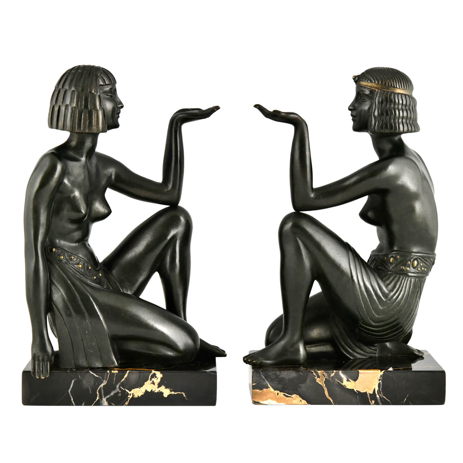 Art Deco bronze bookends nudes Guerbe - 4