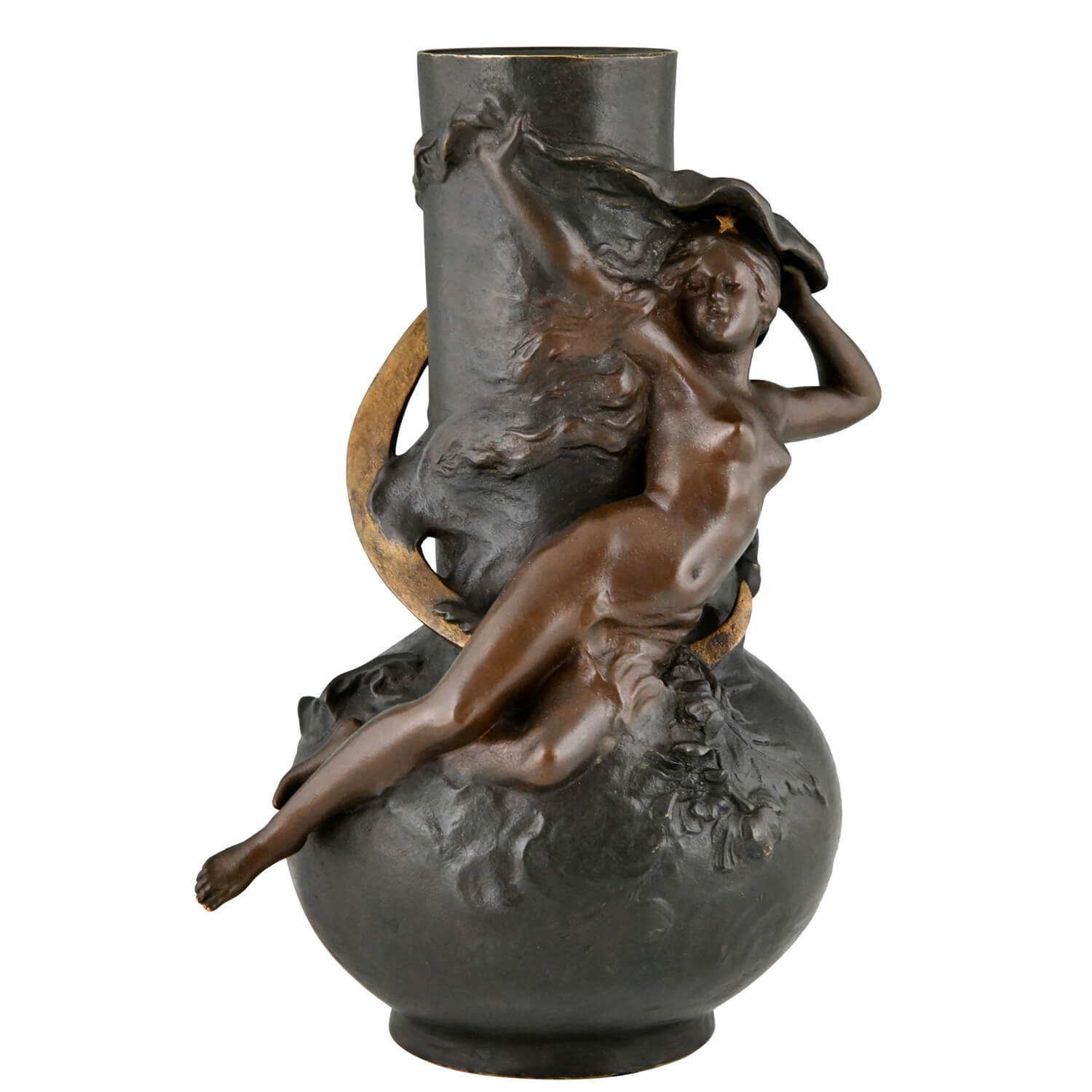 Art Nouveau bronze vaas nude and moon Moreau - 1