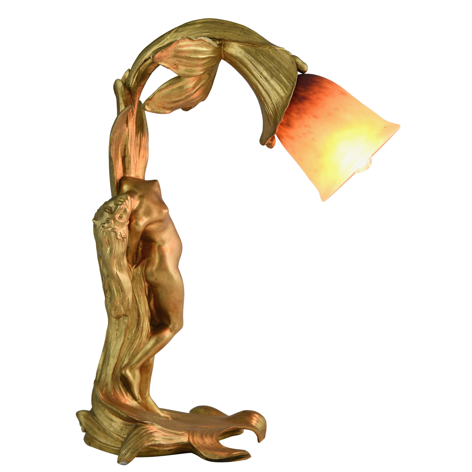 Sibeud Art Nouveau bronze lamp nude Schneider