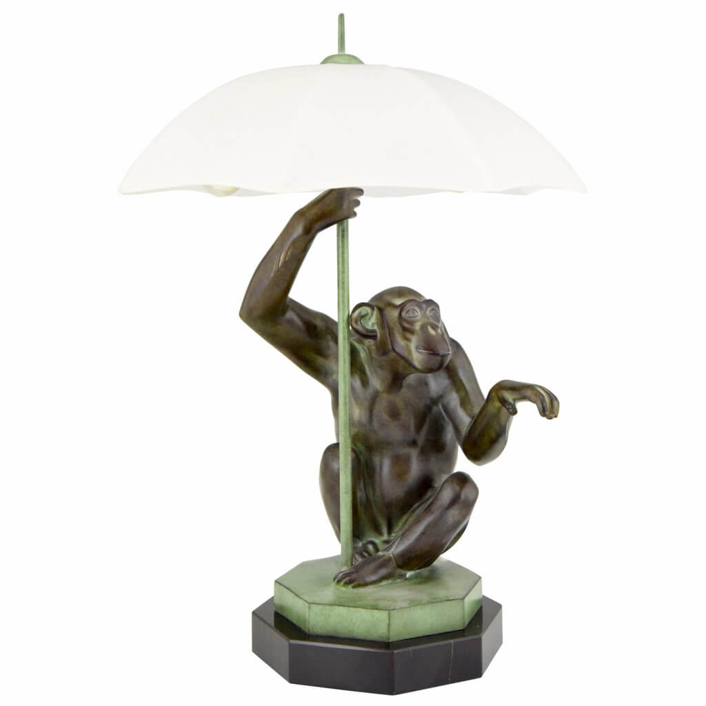 Art Deco style lamp monkey with umbrella PLUIE. - Deconamic