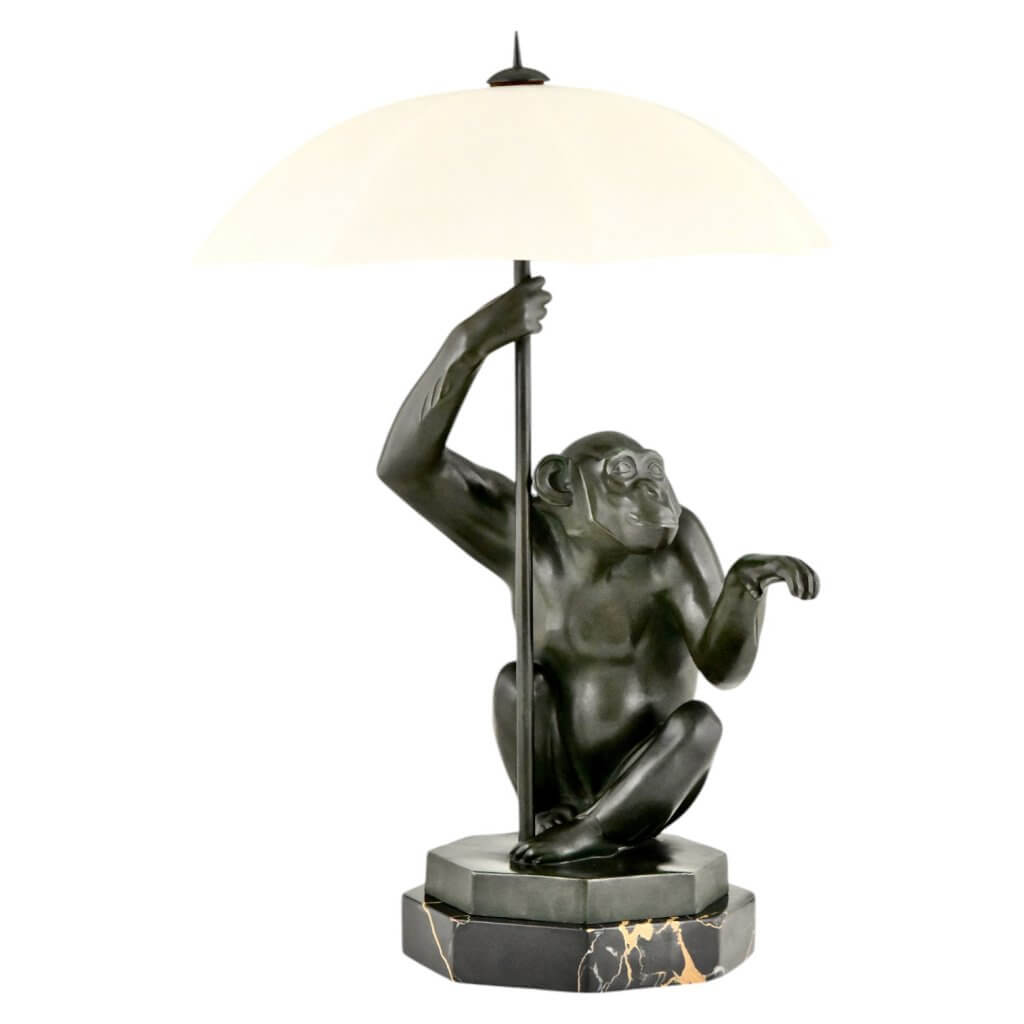 Art Deco lamp monkey with umbrella PLUIE. - Deconamic