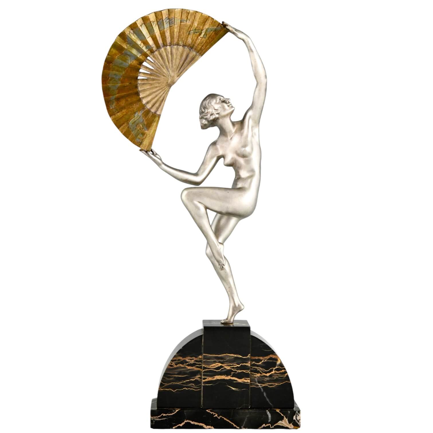 Art Deco bronze fan dancer sculpture M. Bouraine - 1-Deconamic
