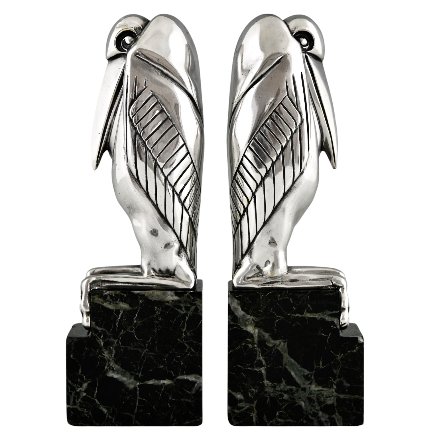 Art Deco bronze marabou bookends Bouraine - 1-Deconamic
