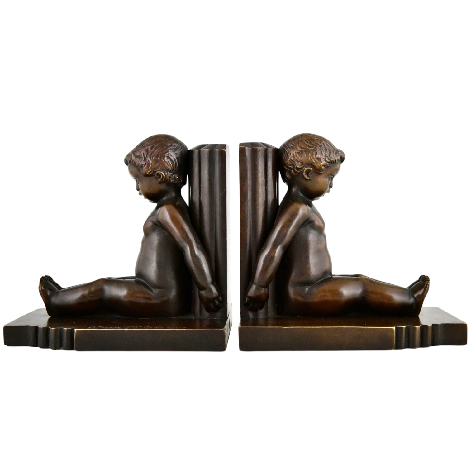 Art Deco bronze bookends children Silvestre - 1-Deconamic