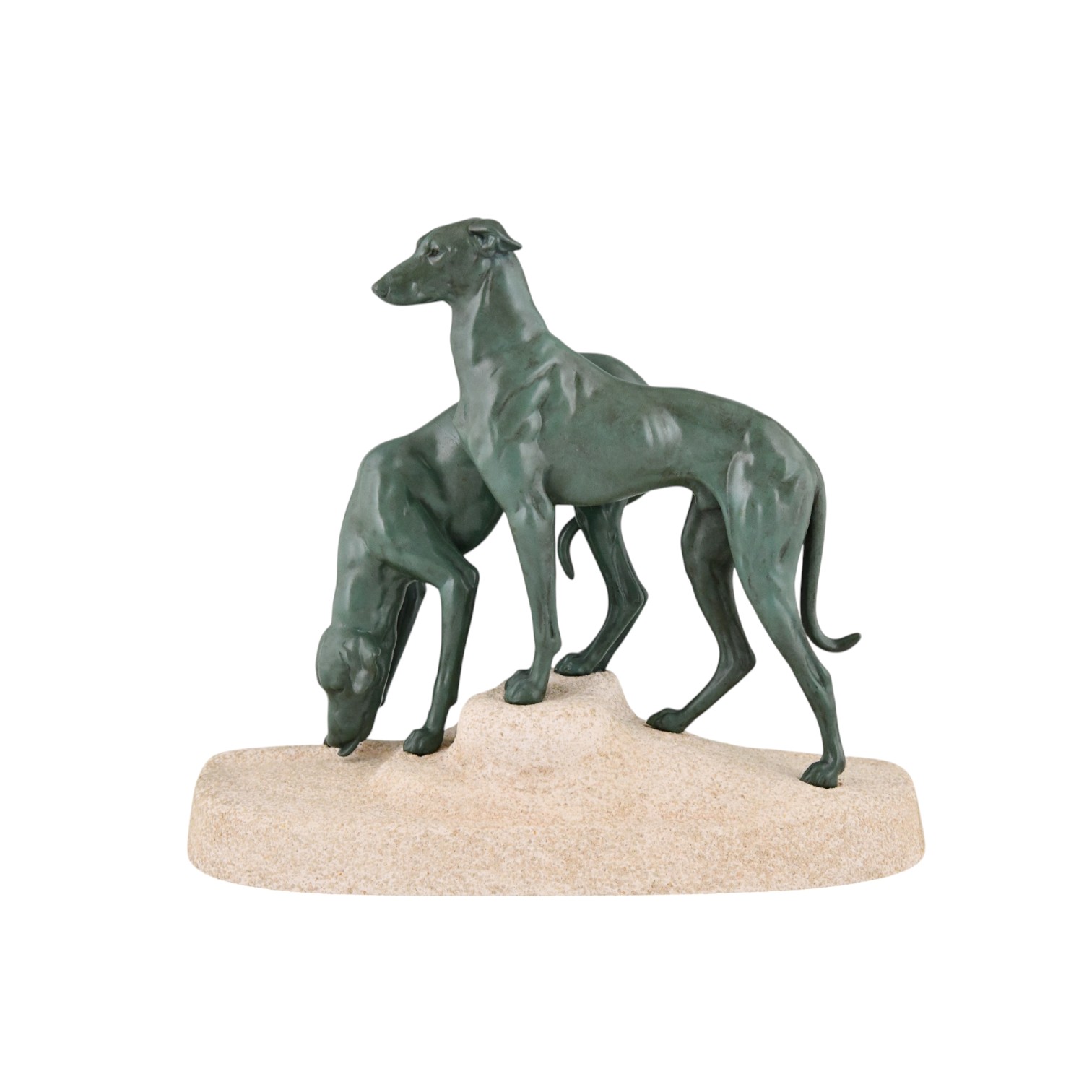 Art Deco sculpture Masson Max Le Verrier greyhound dogs - 1-Deconamic