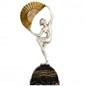 Art Deco bronze fandancer sculpture M. Bouraine - 1-Deconamic