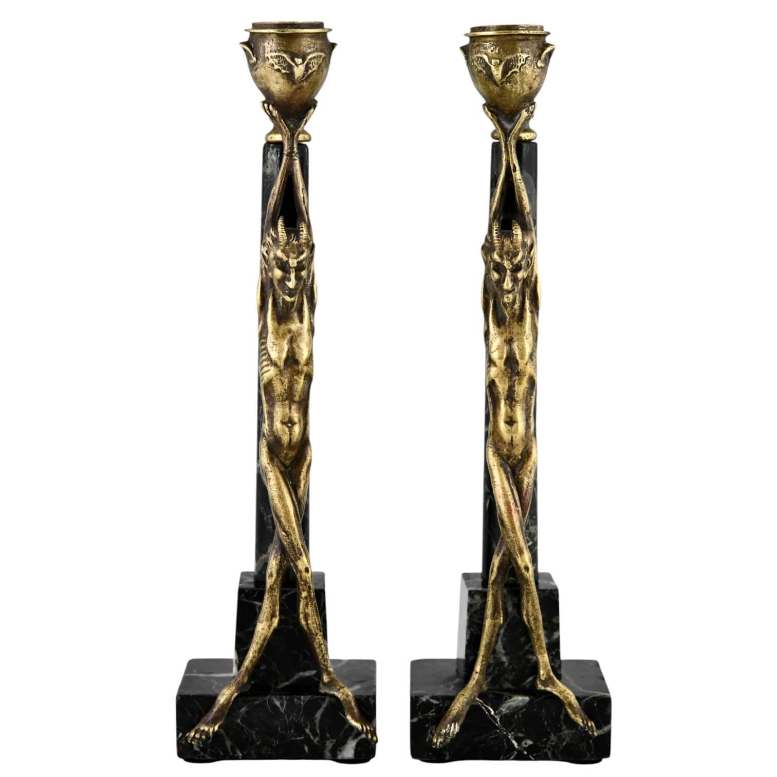 Antique candlesticks Mephisto and bats Mephisto candlesticks bronze antique - 1-Deconamic