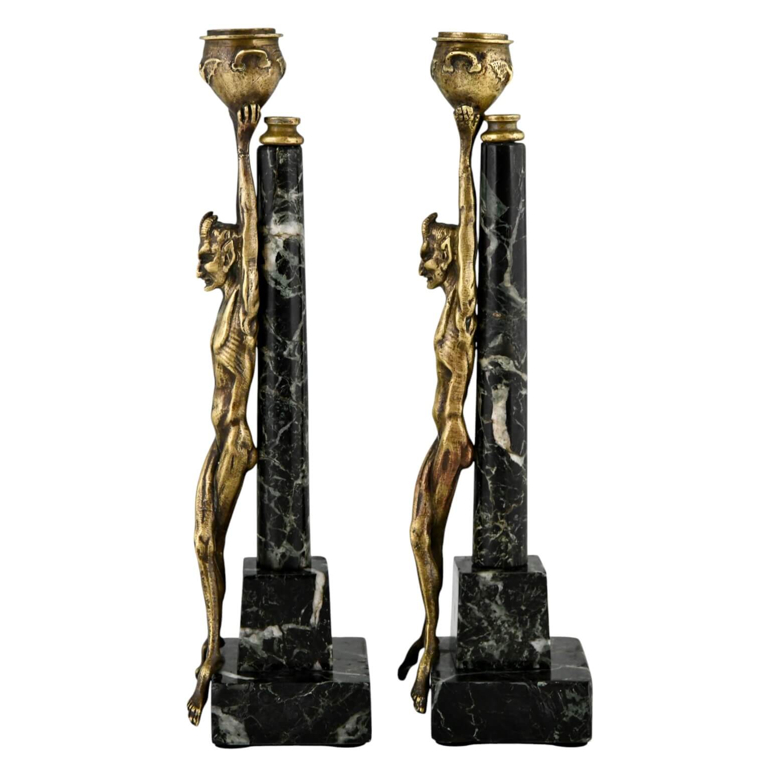 Antique candlesticks Mephisto and bats Antique candlesticks Mephisto and bats