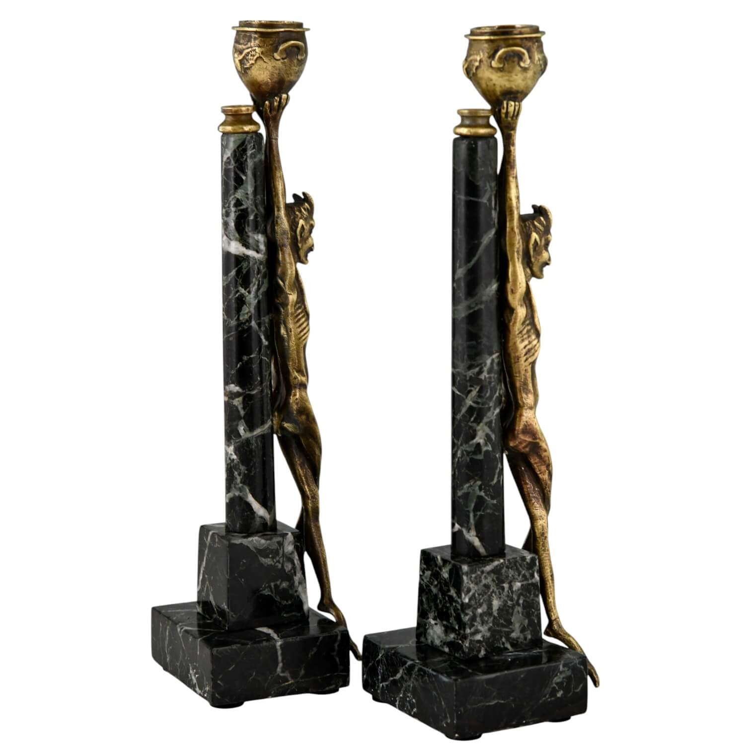 Antique candlesticks Mephisto and bats Antique candlesticks Mephisto and bats