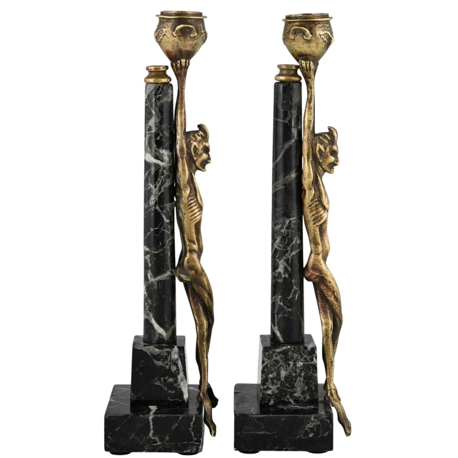 Antique candlesticks Mephisto and bats Antique candlesticks Mephisto and bats