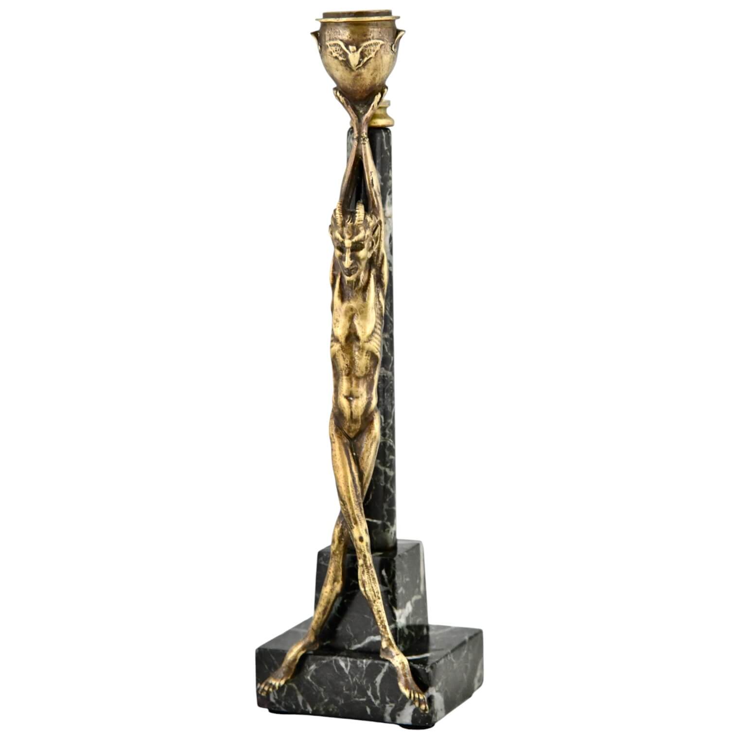 Antique candlesticks Mephisto and bats Antique candlesticks Mephisto and bats