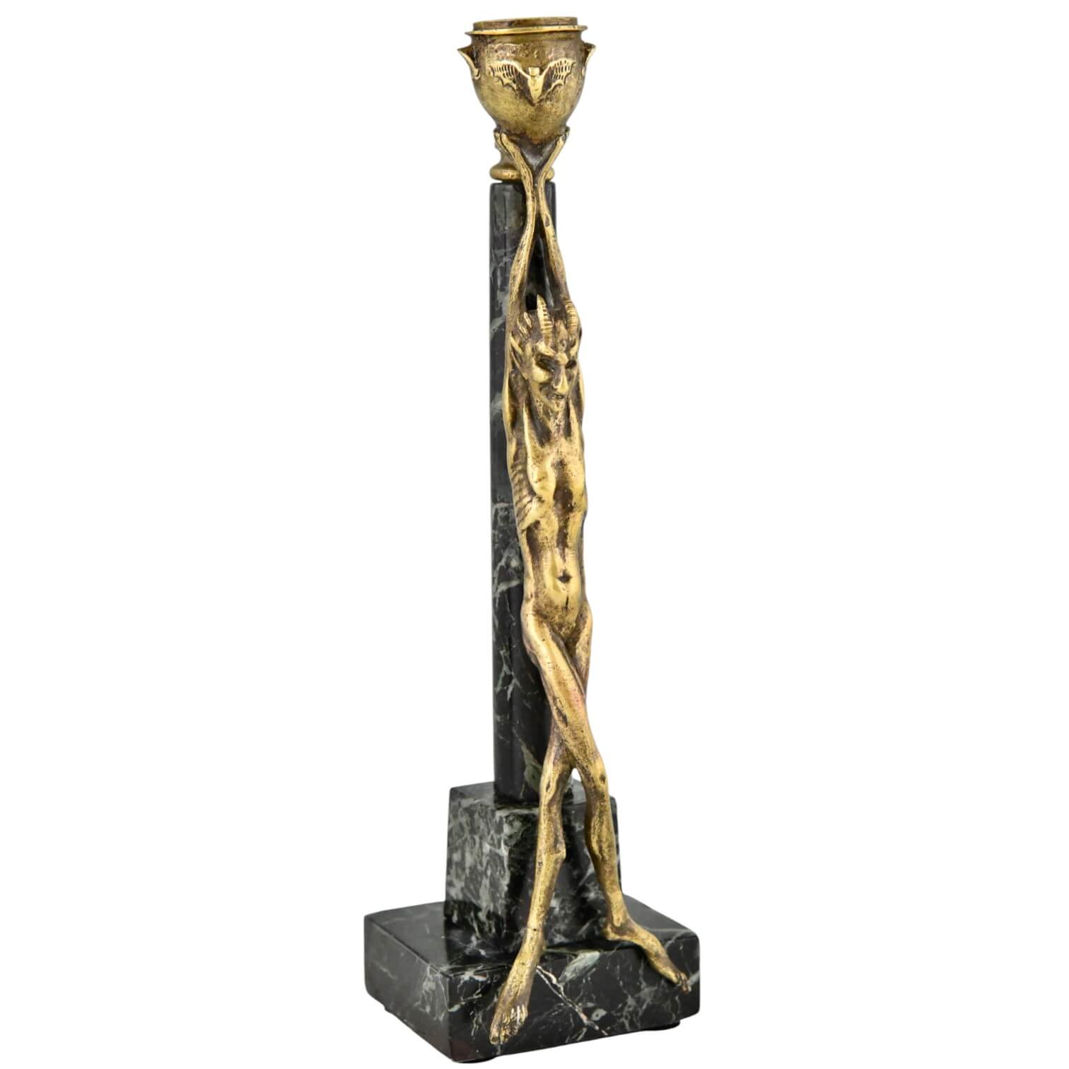 Antique candlesticks Mephisto and bats Antique candlesticks Mephisto and bats