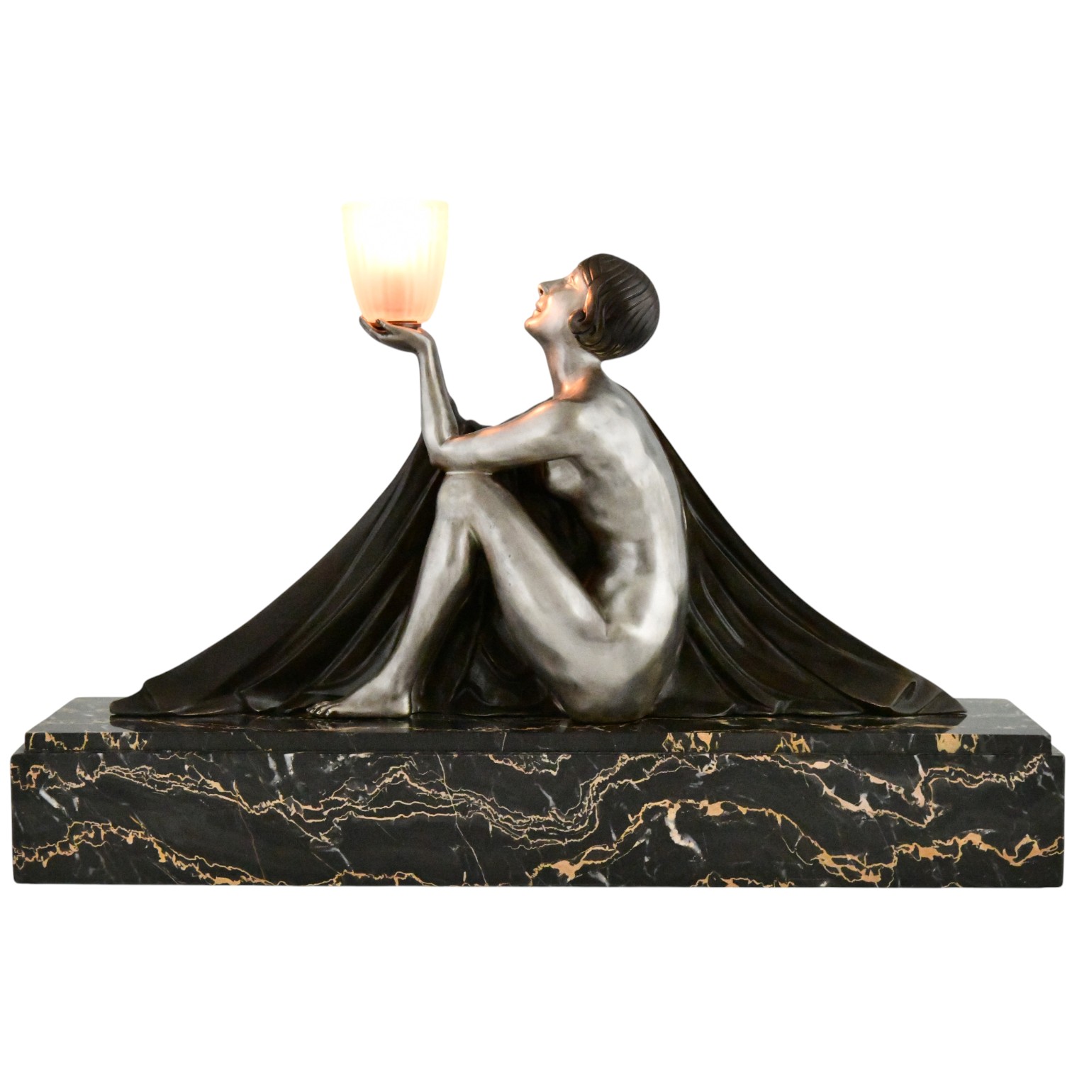 Art Deco Bronze Lamp Sculpture Seated Lady with Vase Art Deco Bronze Lamp Sculpture Seated Lady with Vase