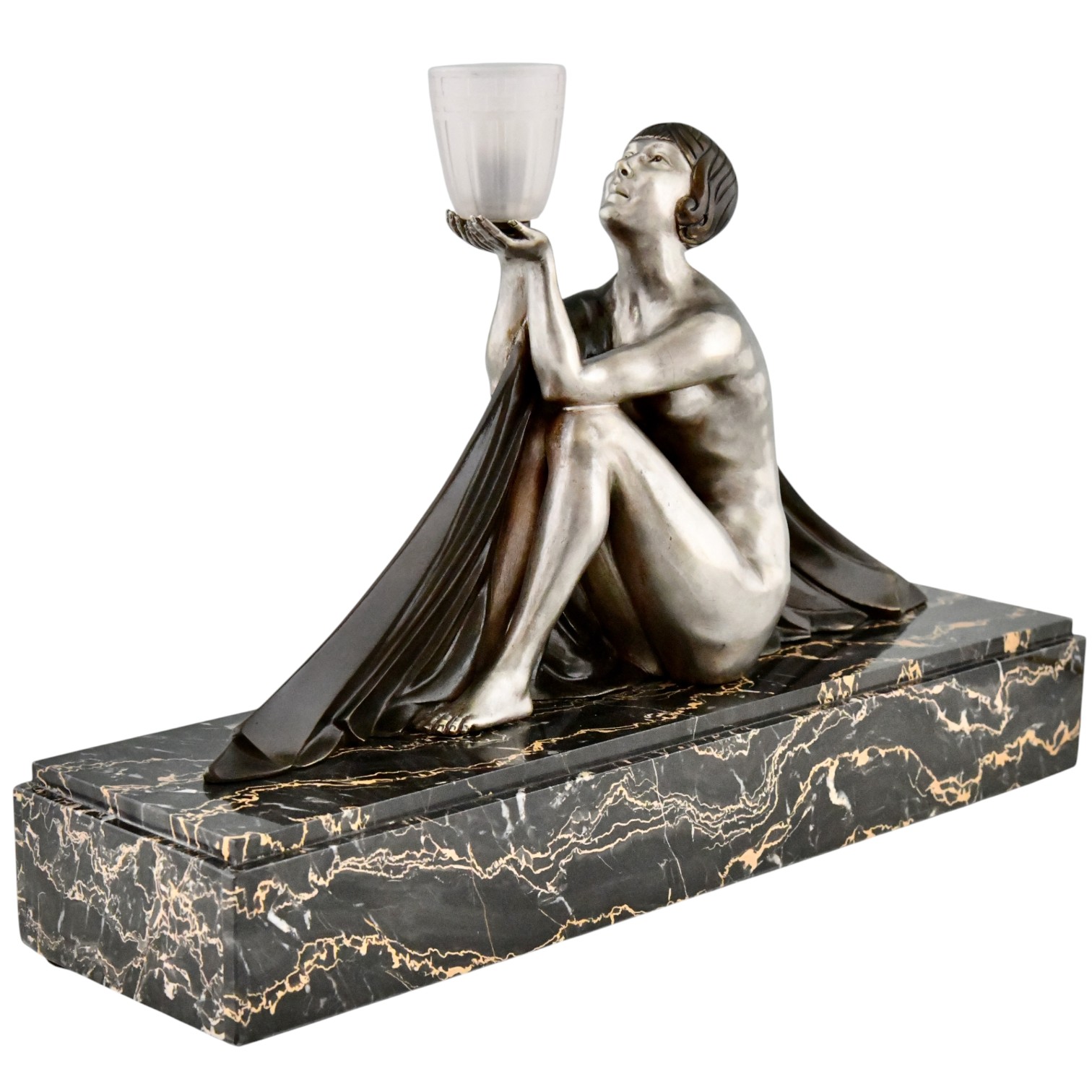 Art Deco Bronze Lamp Sculpture Seated Lady with Vase Art Deco Bronze Lamp Sculpture Seated Lady with Vase