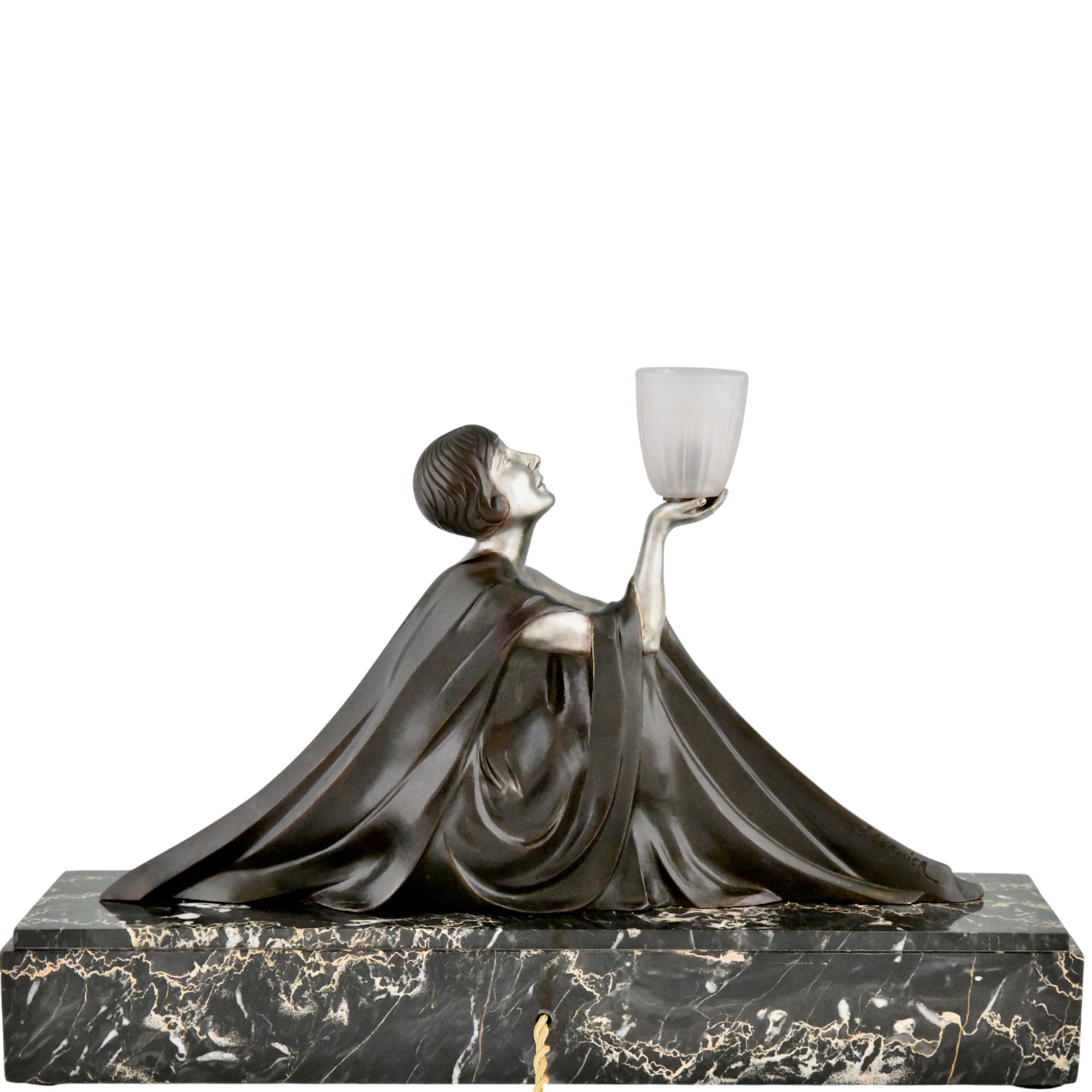 Art Deco Bronze Lamp Sculpture Seated Lady with Vase Art Deco Bronze Lamp Sculpture Seated Lady with Vase