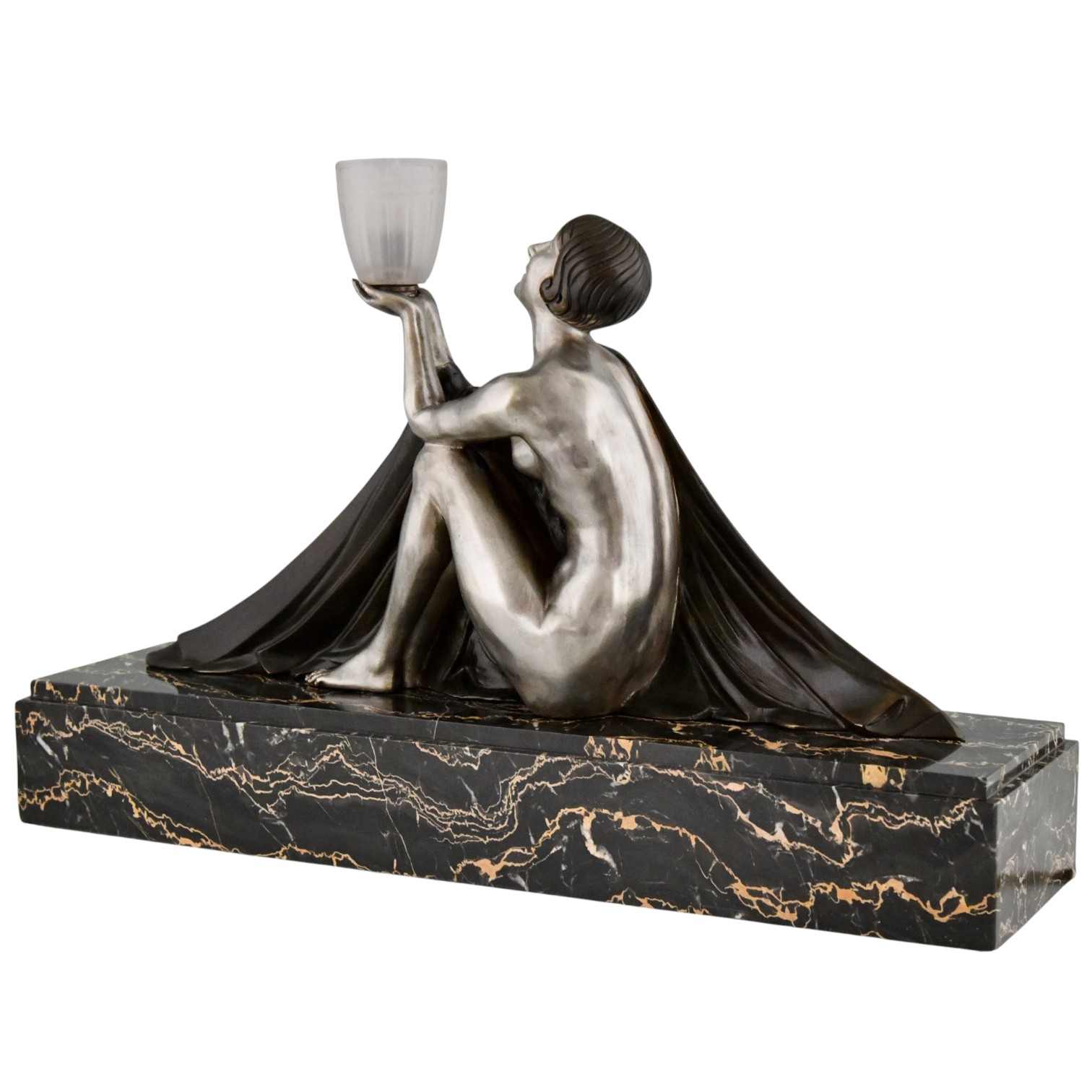 Art Deco Bronze Lamp Sculpture Seated Lady with Vase Art Deco Bronze Lamp Sculpture Seated Lady with Vase