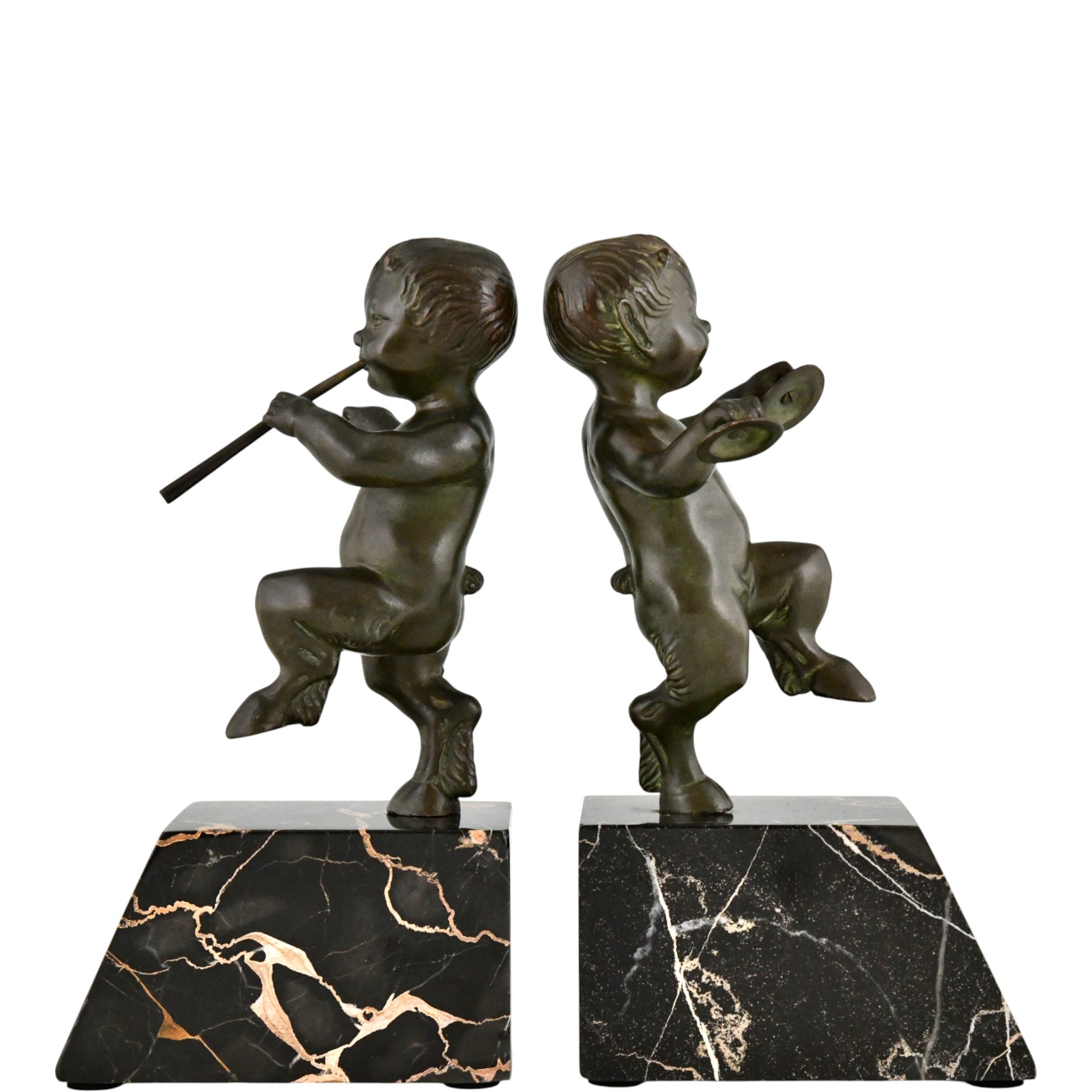 Art Deco bronze faun bookends. Art Deco bronze faun bookends.
