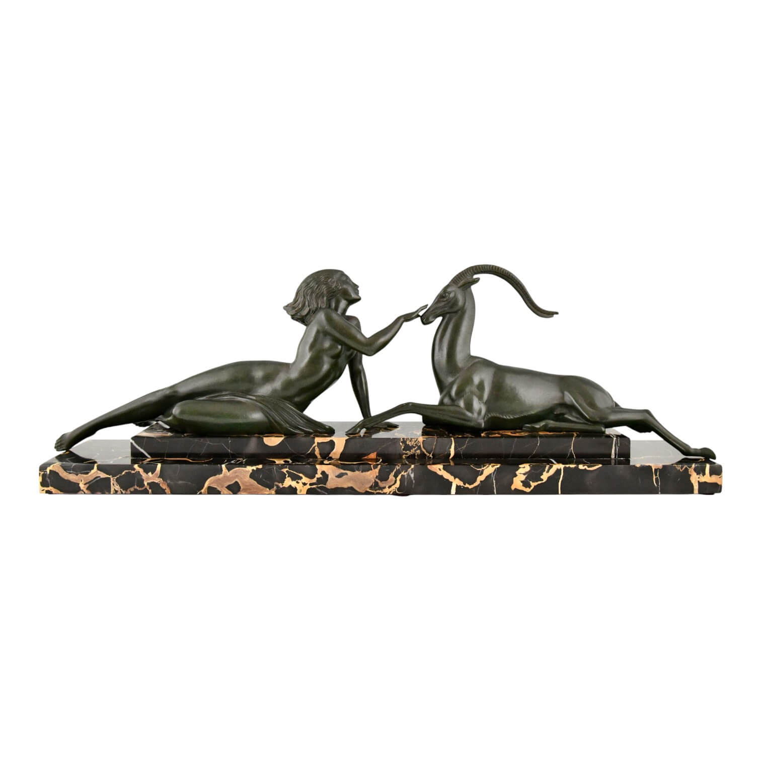 Art Deco Skulptur Frauenakt mit Gazelle SEDUCTION Art Deco sculpture Fayral nude with Gazelle Seduction Max Le Verrier- 1-Deconamic