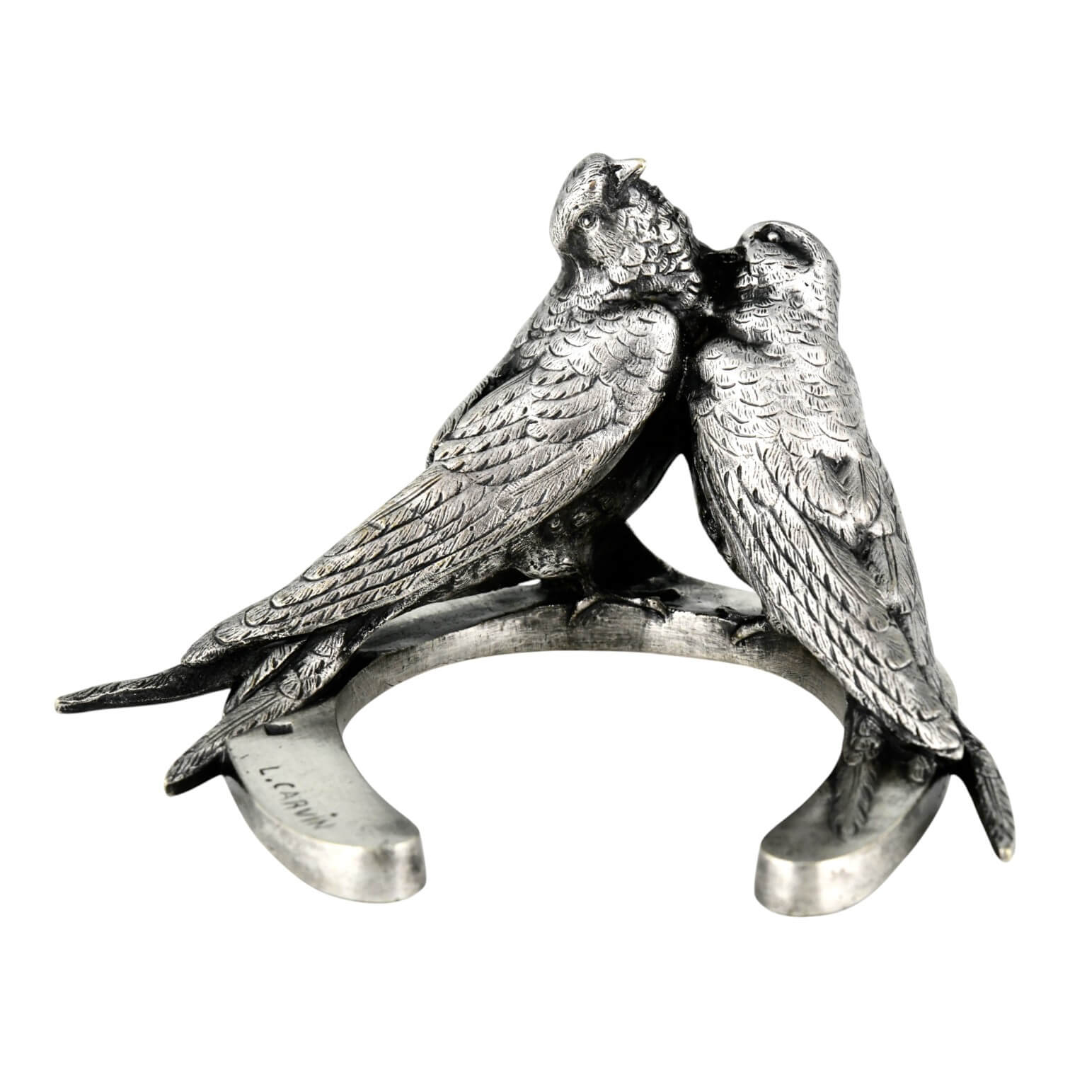 Carvin Art Nouveau bronze swallow on horseshoe sculpture - 1-Deconamic