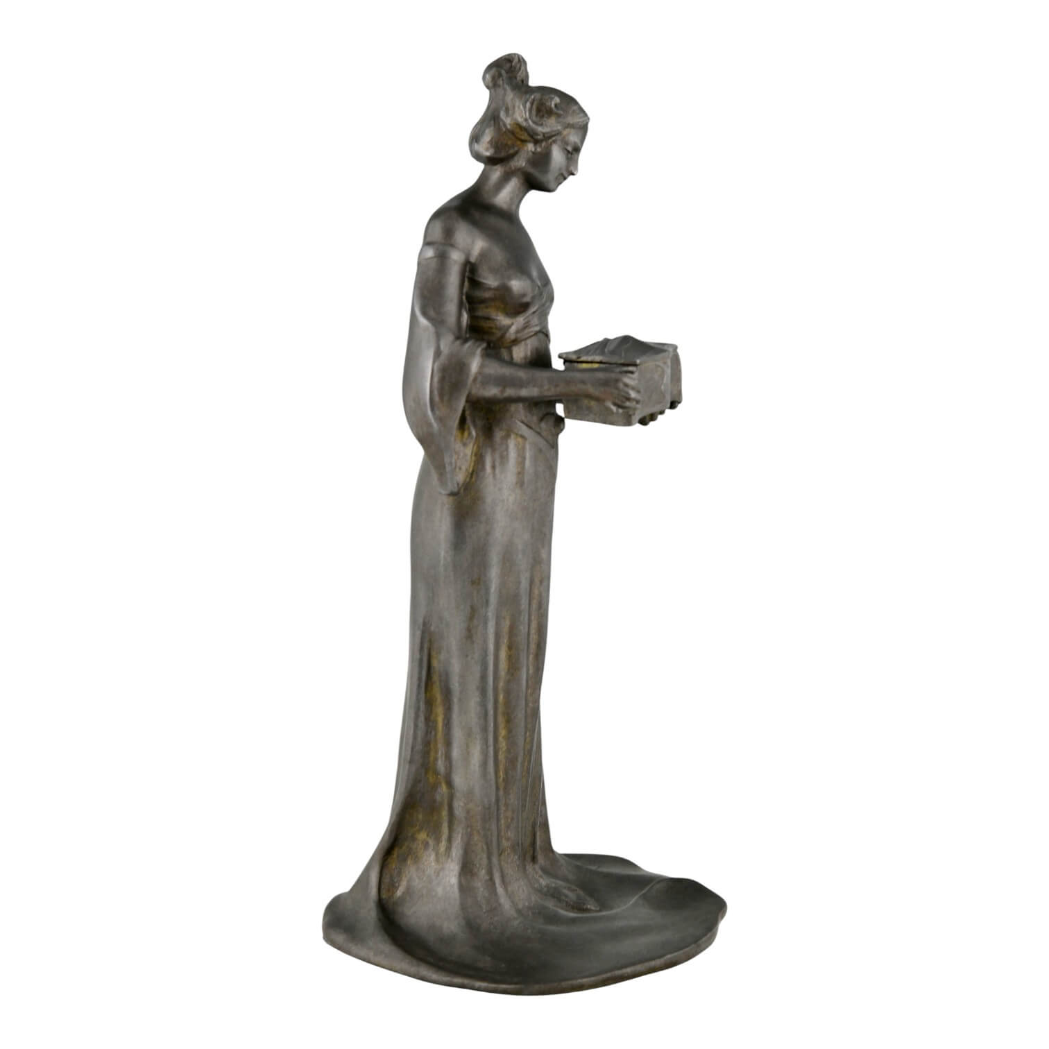 Art Nouveau Skulptur Frau mit Schmuckkästchen Art Nouveau Skulptur Frau mit Schmuckkästchen