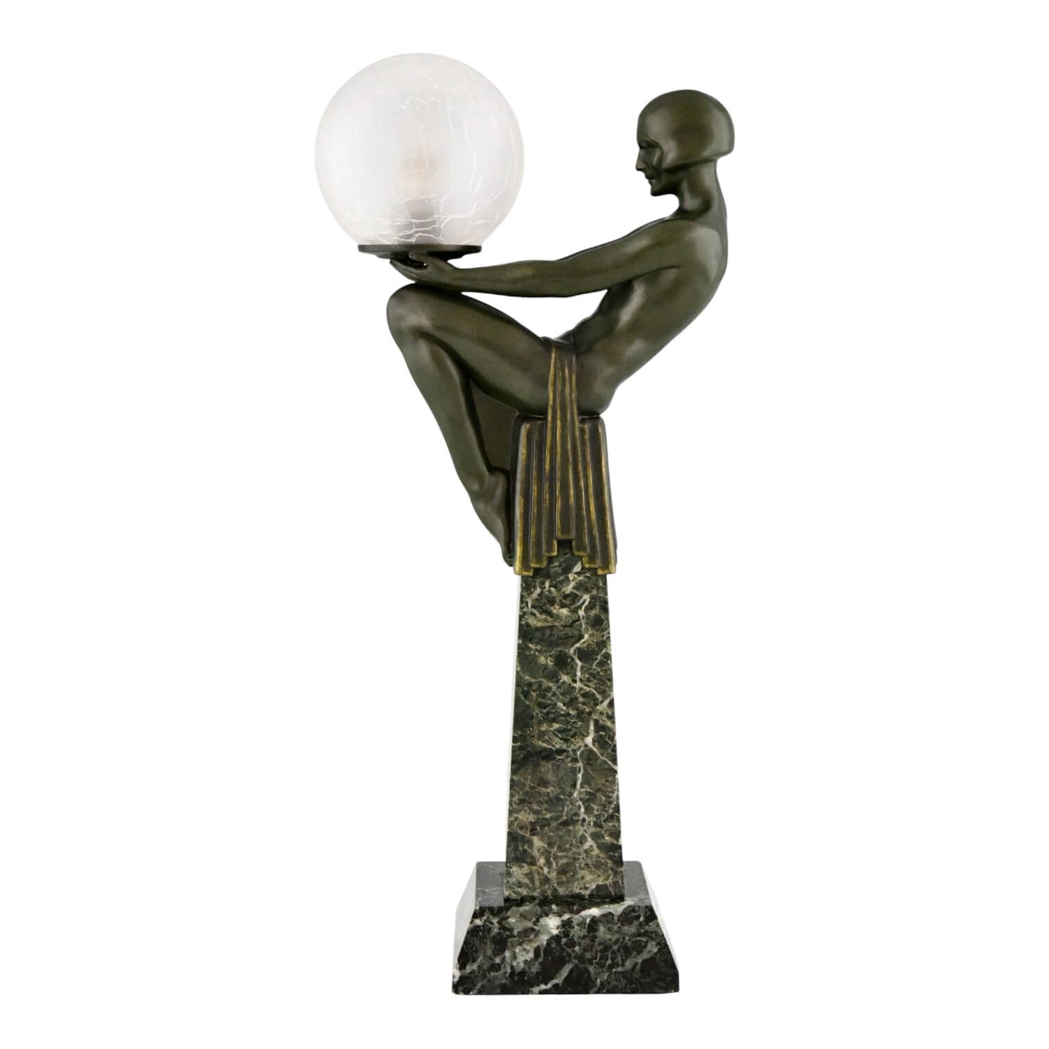 Art Deco table lamp Enigme seated nude globe Max Le Verrier
