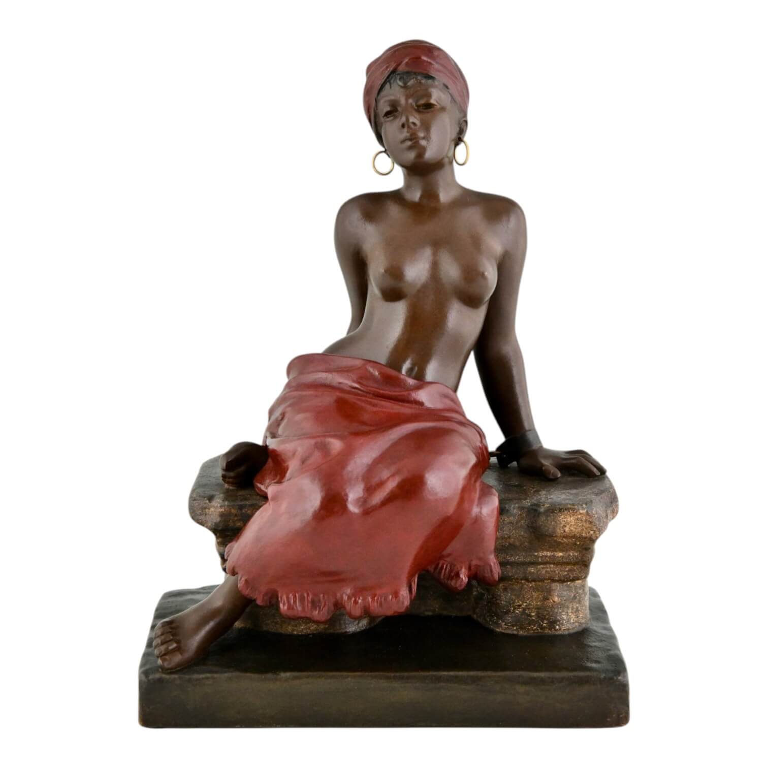 Villanis Art Nouveau sculpture seated girl Orientalist- 1-Deconamic