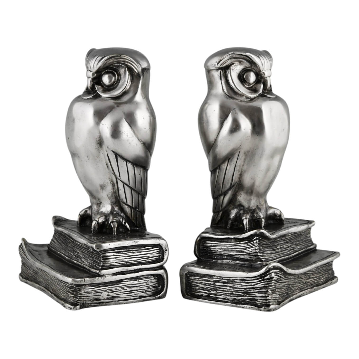 Art Deco bronze owl bookends Bouraine Philosophie- 2-Deconamic