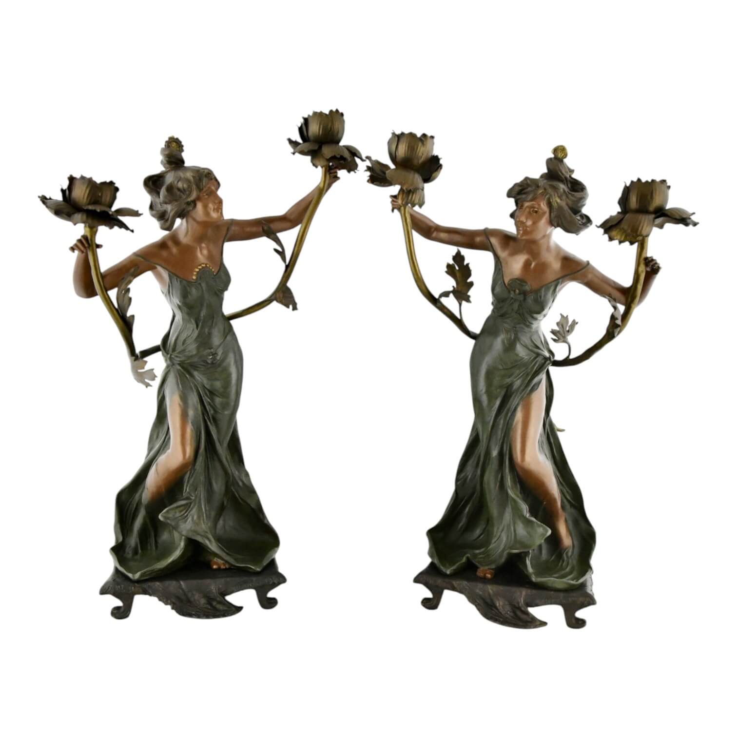 Art Nouveau candelabra ladies Henri Ple - 1-Deconamic