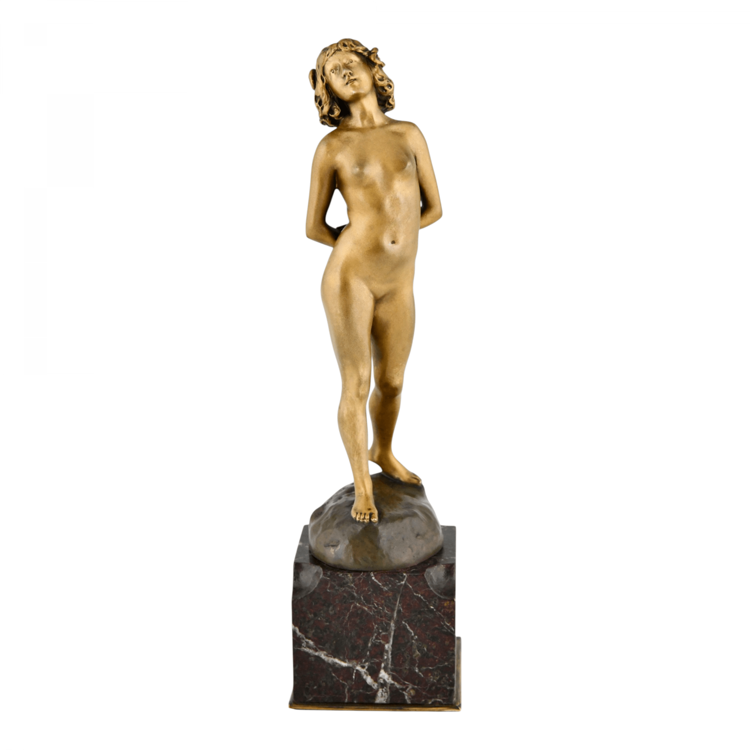 Nu Féminin Art Nouveau en Bronze Doré Art Nouveau bronze nude Joe Descomps - 1