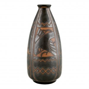 Art Deco vaas in Grès keramiek met vogels van Charles Catteau. Voor Boch Frères, Keramis.
