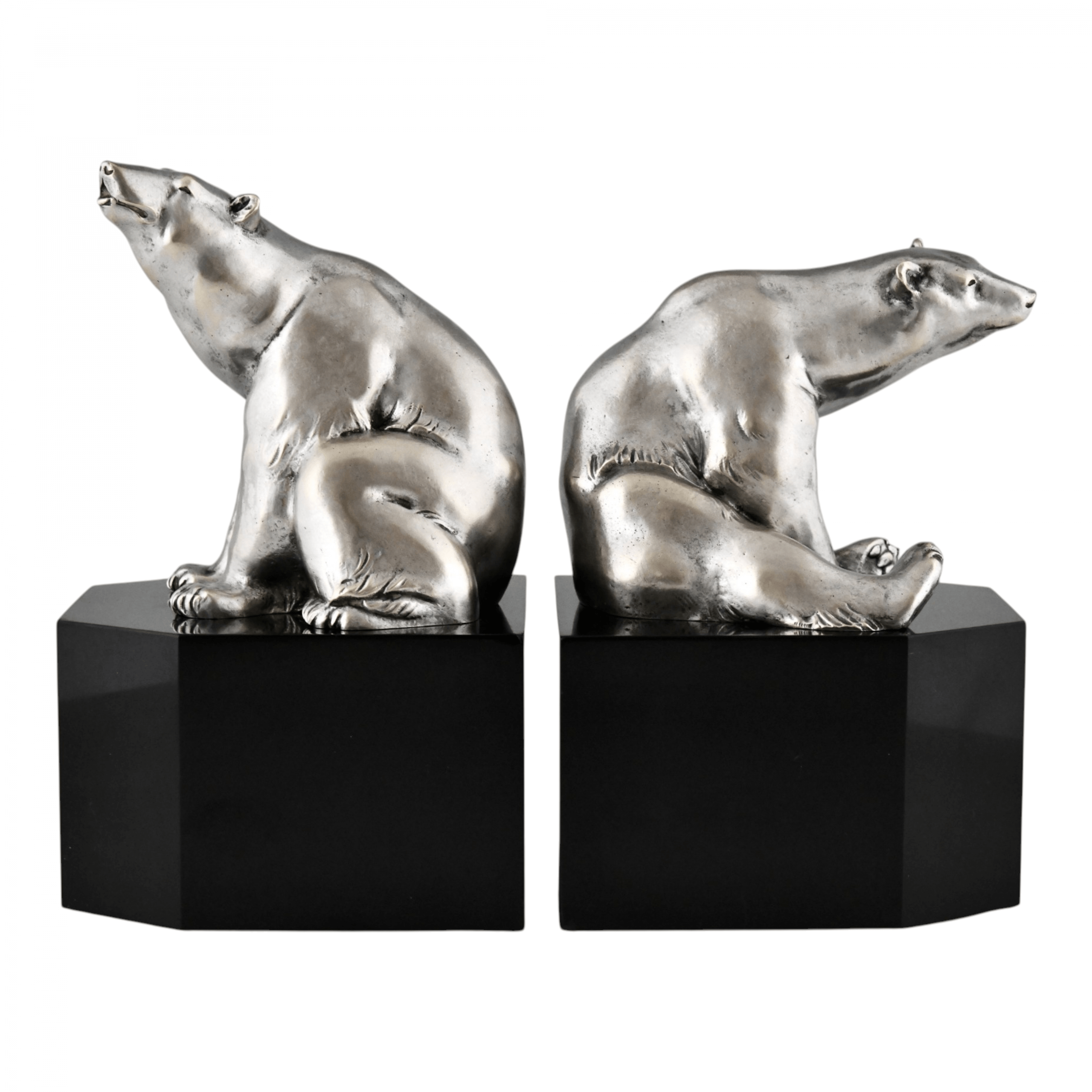 Art-Déco Buchstützen mit Eisbären Paignant Art Deco bronze polar bear bookends - 1