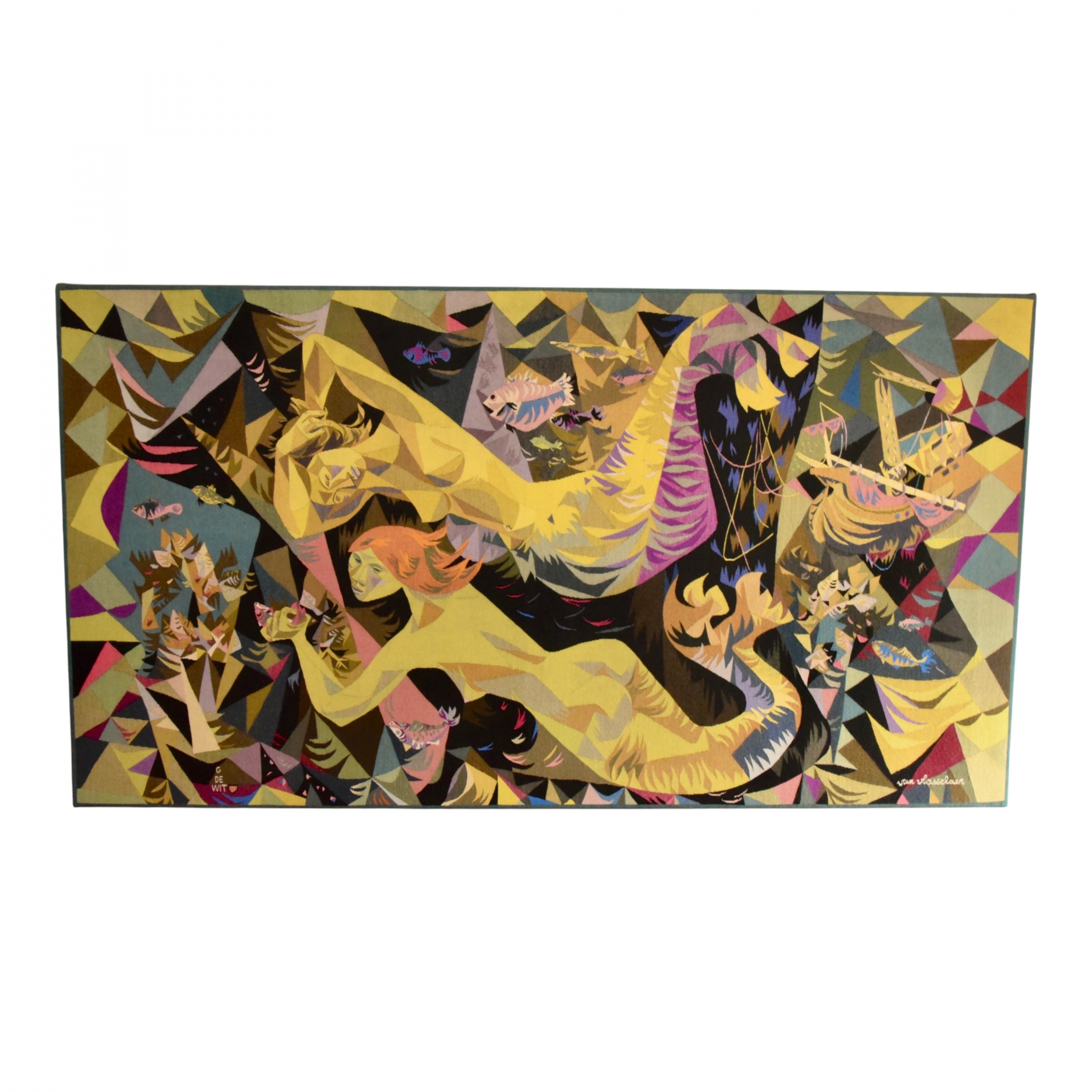 Meerjungfrauen Wandteppich 1957 Mid-Century Van Vlasselaer tapestry Mermaids 1957 De Wit
